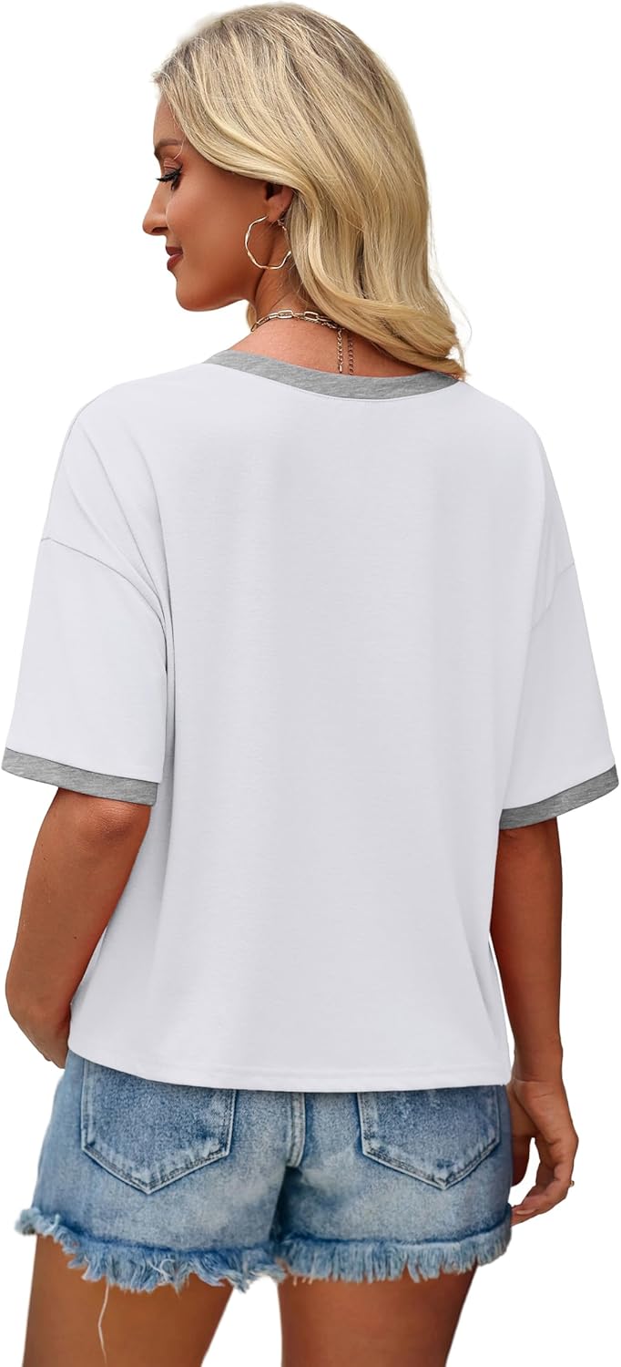 WIHOLL Womens T Shirts Loose Fit Short Half Sleeve Crew Neck Oversized Tshirts Color Block Summer Tops Fashion 2026 - Image 4