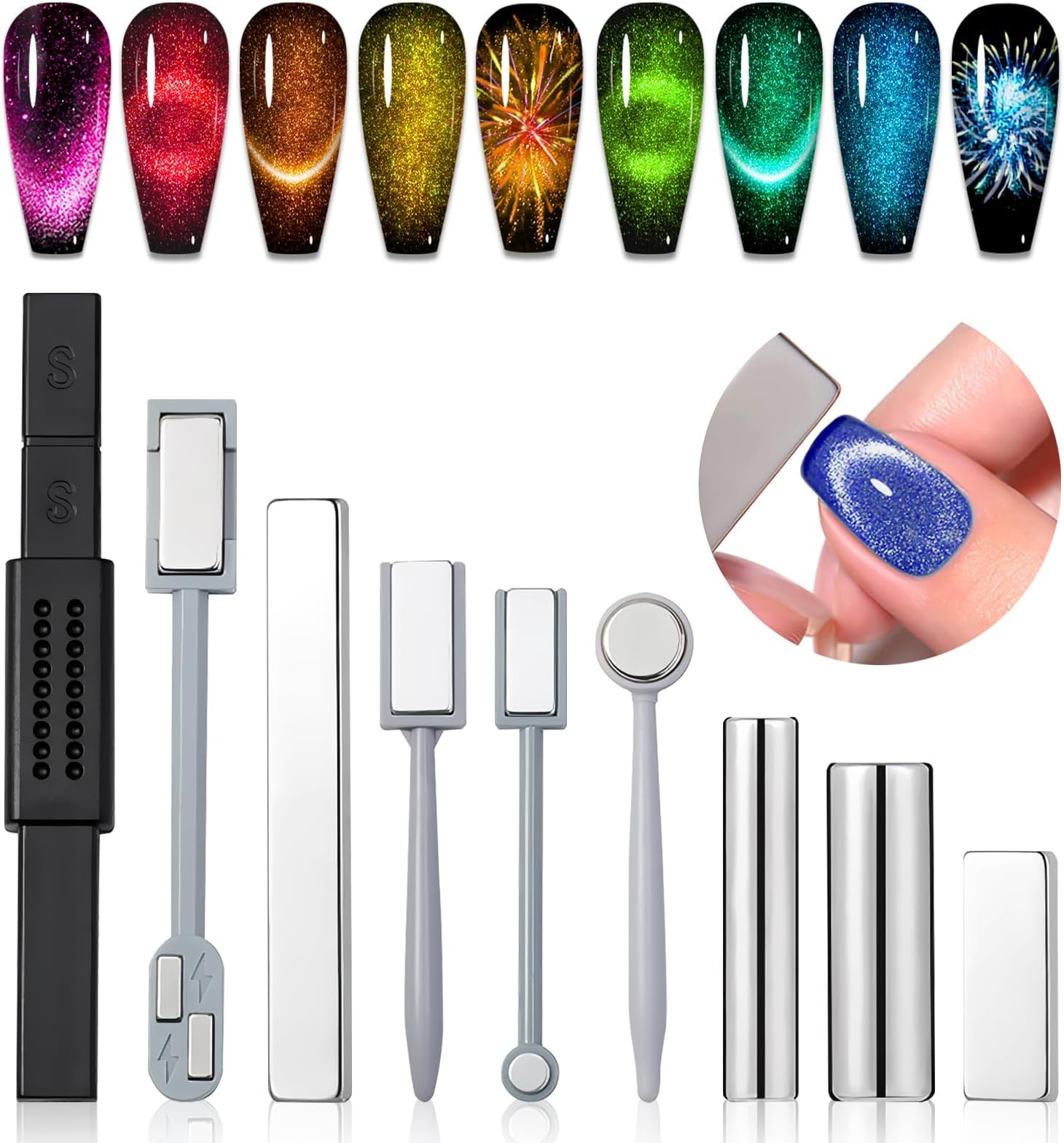 Kastwave 9 Pcs Cat Eye Nail Magnets Pens For Art Tools Gradient Design Magnet Nails Sticks Women Wand Magnetic Polish