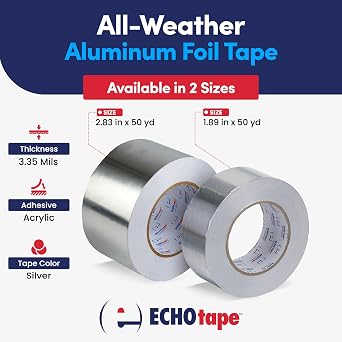 ECHOtape MT-A7772 Foil Insulation Tape All Weather Silver 1.89 in x 50 yd | Indoor and Outdoor, FSK Seaming, Aluminum Foil Tape, Vapor Sealing, Indoor And Outdoor Use, All Weather Performance, Silver