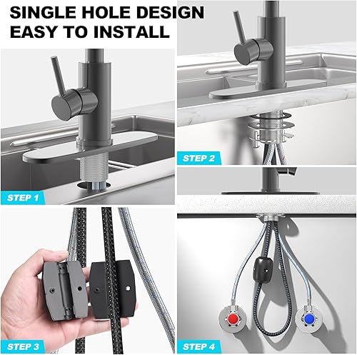 Miniatura 8 de AVSIILE Grifo de cocina con rociador extraíble, grifo de fregadero de cocina de acero inoxidable, mango de cascada gris, grifo de fregadero de