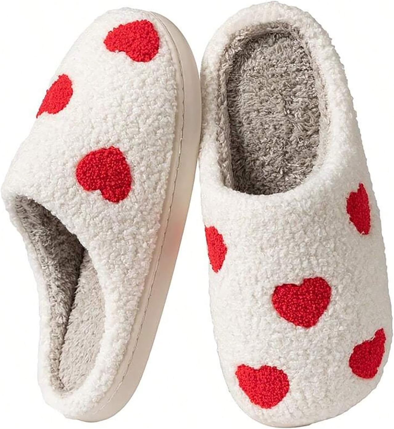 Women's Men's Cute Fuzzy Heart Slippers Memory Foam Fluffy Couple Slippers Cozy House Indoor Outdoor Shoes - Image 4