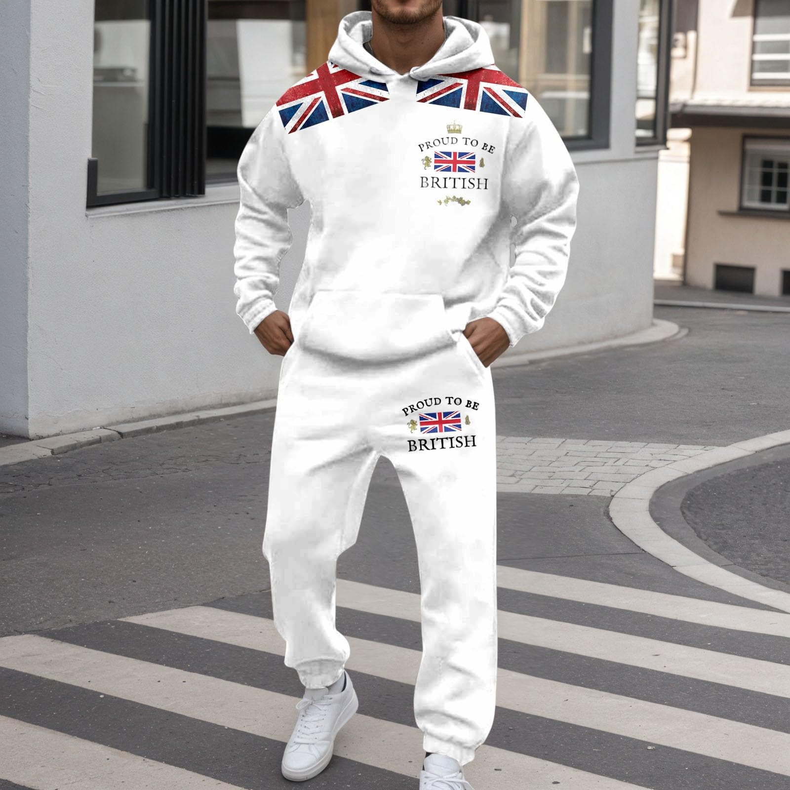 Générique Set di felpa con cappuccio e pantaloni casual comodi, per uomini europei britannici
