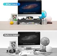 meatanty Monitor Stand 3 az 1-ben USB portokkal, vezeték nélküli töltővel és fiókokkal 4
