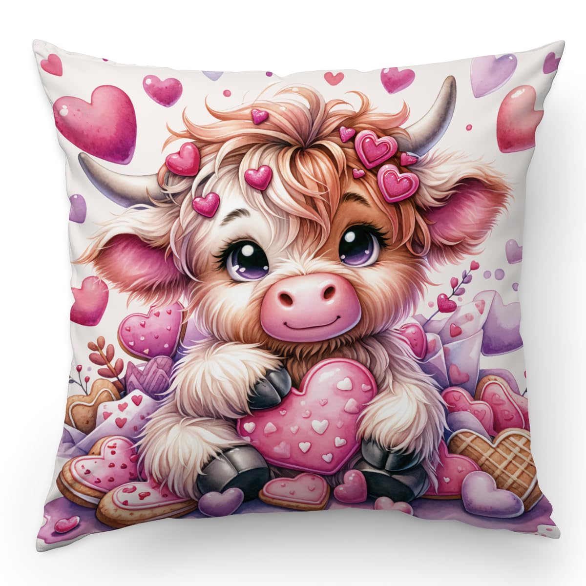 Valentines Pillow Covers Highland Cow Covers Cow Pillows Decorative Throw Pillows Cow Decor for Bedroom Highland Cow Bedding Soft Flannel Fluffy Couch