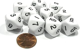 Koplow Games 10 Piece Set of 10-Sided D10 Polyhedral Dice - White with Black Numbers