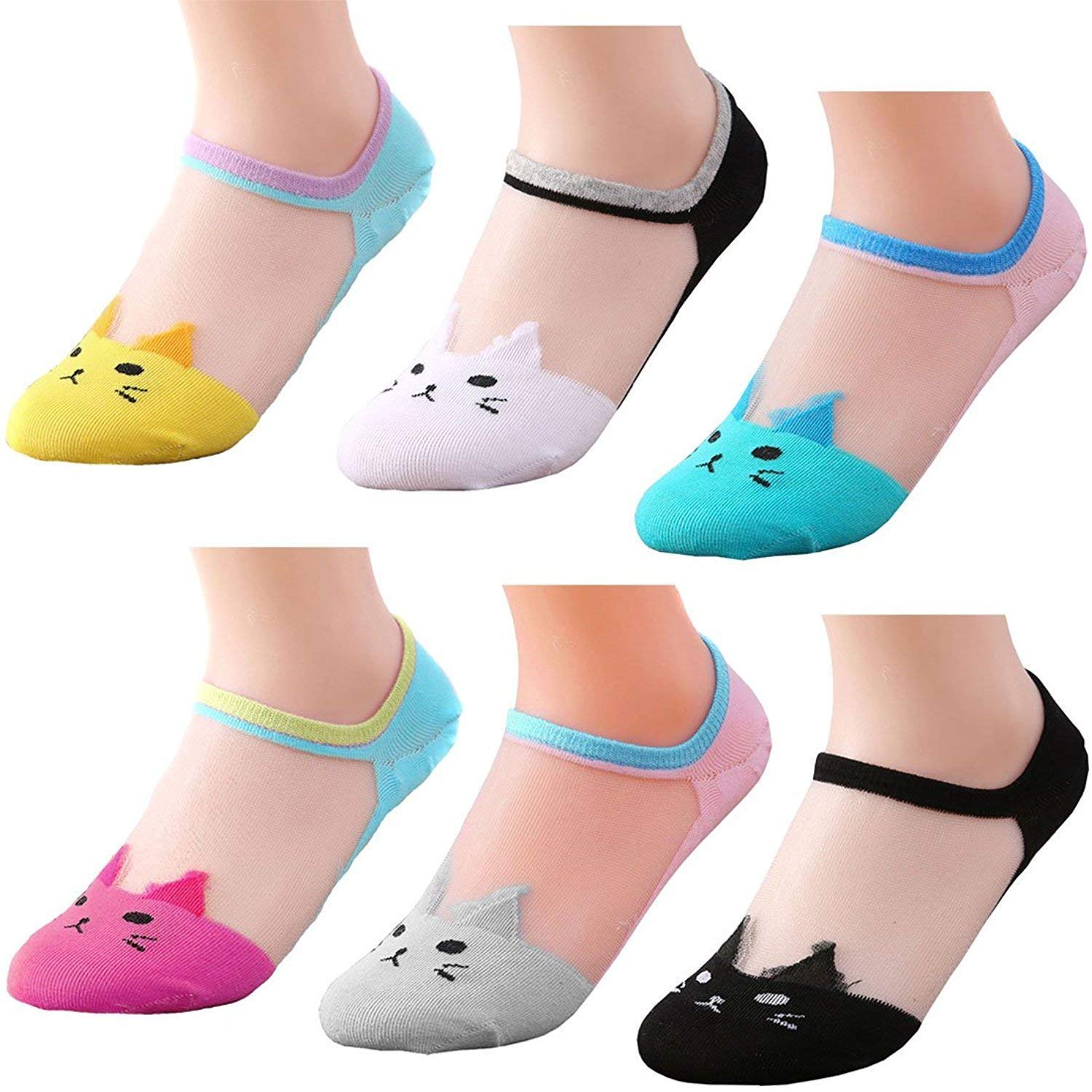 queery Women's Ultrathin Cat Ankle High Low Cut Invisible Silk Cotton Soft Crystal Lace Elastic Socks (Mix Colour)-picture-44