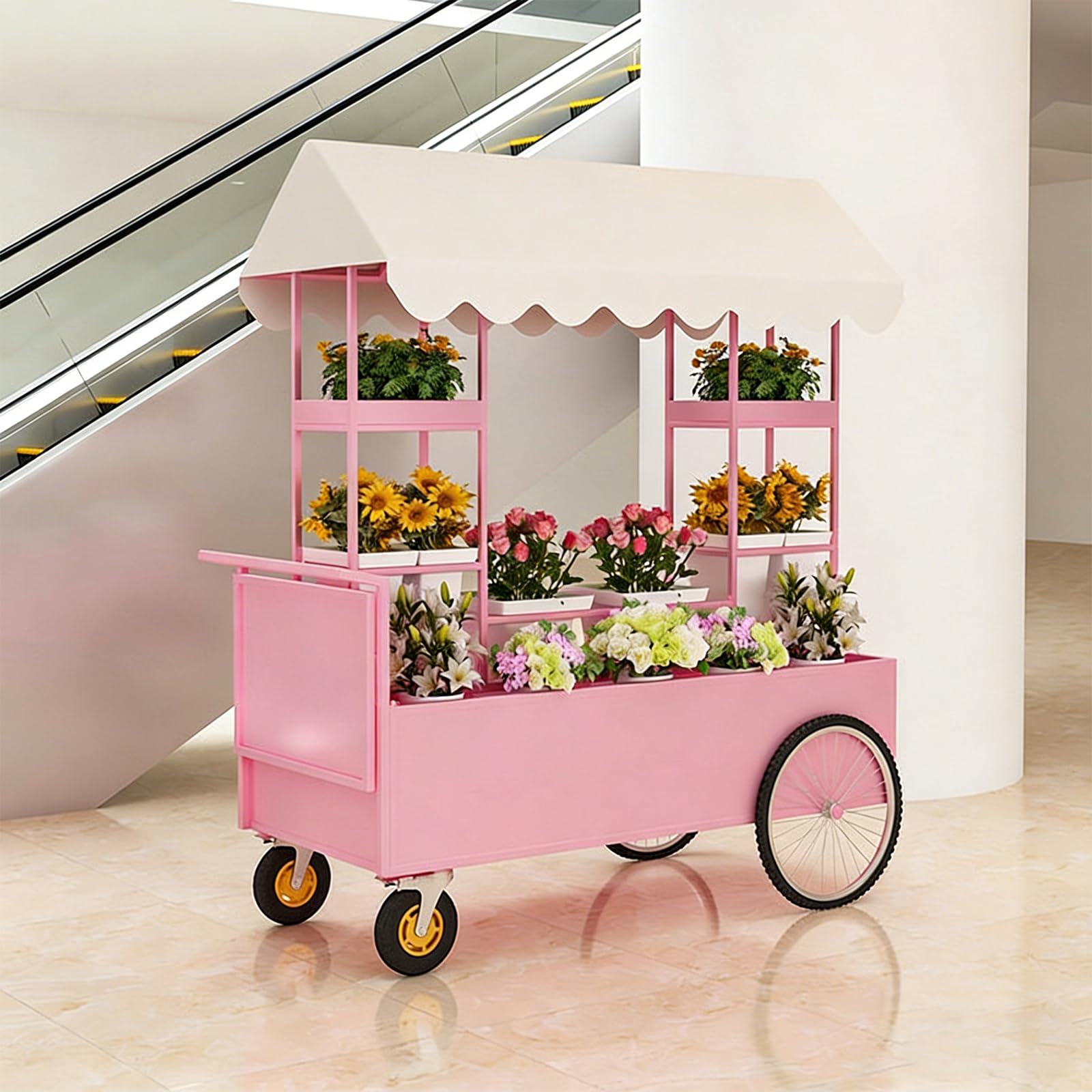 Süßigkeitenwagen mit Rädern für Party, Baldachin, Blumen-Barwagen, tragbarer Bauernmarkt-Dessertständer, Schmiedeeisen Verkaufswagen
