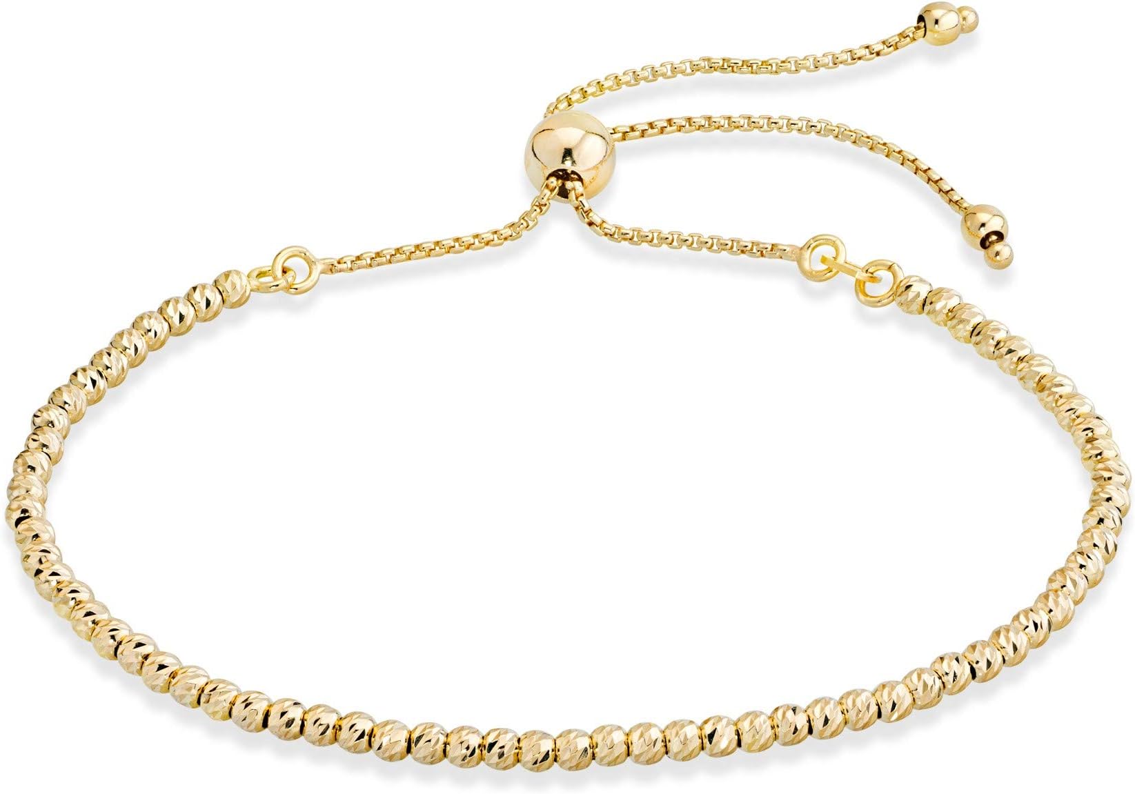 925 Sterling Silver or 18K Gold Plated Diamond-Cut Adjustable Bolo 2.5mm Bead Ball Bracelet for Women, Made in Italy