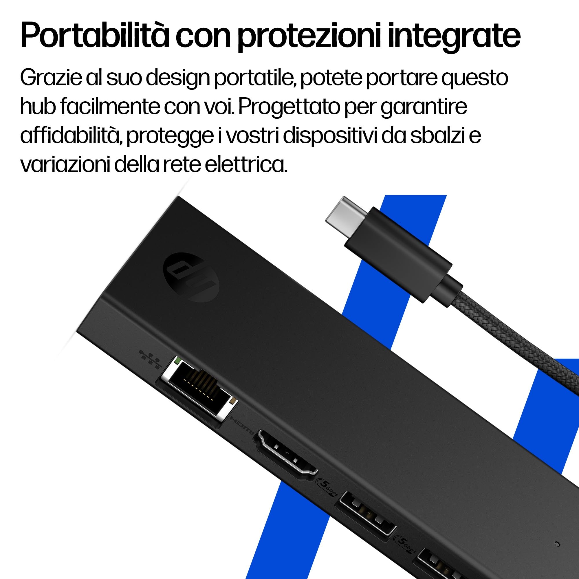 HP USB-C Hub Portatile, 4K HDMI, 5 Porte, HDMI 2.0, Ethernet, PD 65W, Nero | Più connessioni ovunque per professionisti e studenti: collega monitor 4K, rete cablata e accessori con un solo hub USB-C