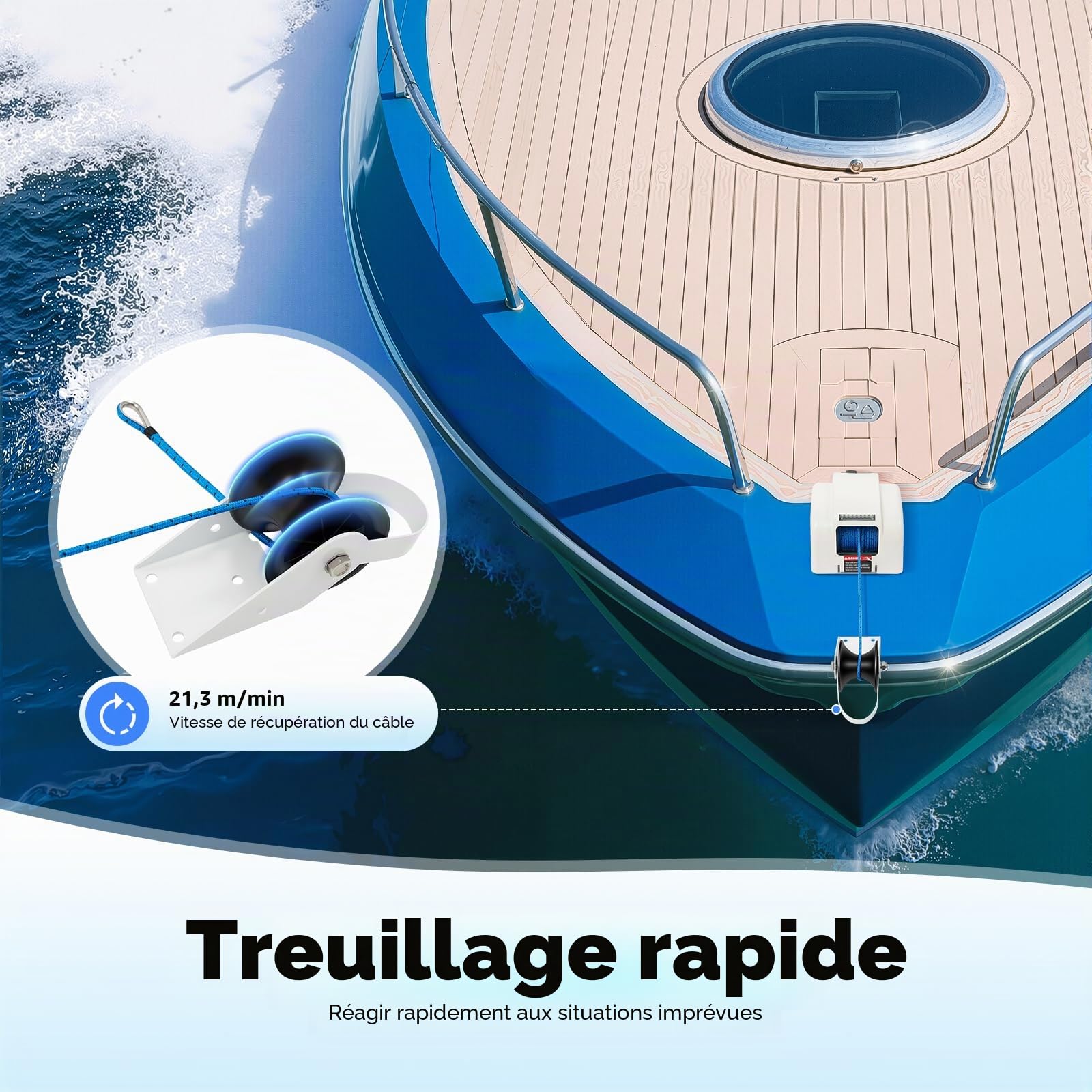 45LBS 12V Guindeau Électrique Ancre Eau Salée Ancre Treuil avec Télécommande Sans Fil Marine Guindeau