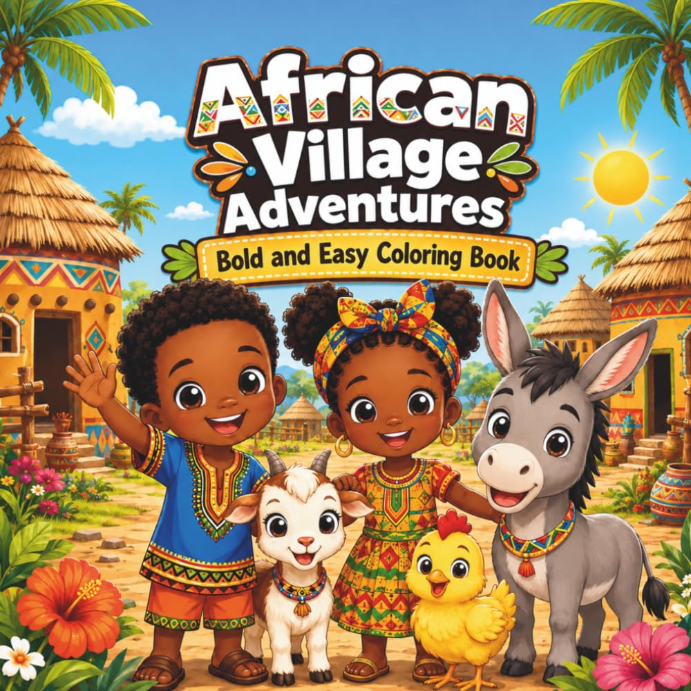 African Village Adventures: Bold and Easy Coloring Book