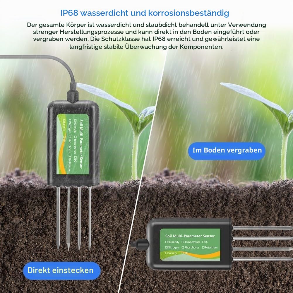 8 in 1 USB Bodentester Bodensensor, Digital Bodentest Messgerät mit pH Temperatur Feuchtigkeit NPK Nährstoffanalyse Leitfähigkeit Salzgehalt für Garten