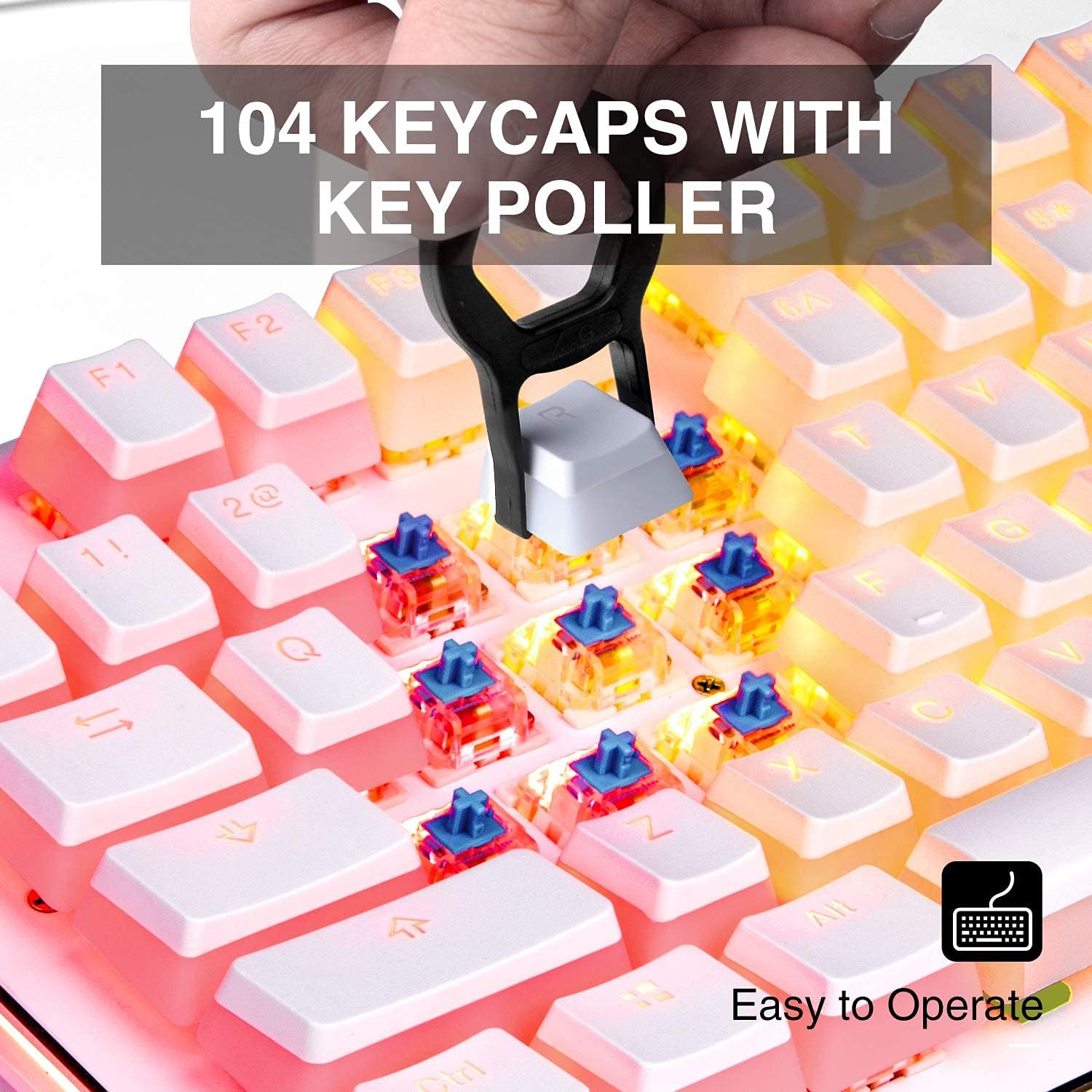 havit Pudding Keycaps Backlit PBT Keycap Translucent Key Caps for Custom RGB Mechanical Keyboard US Layout(White)