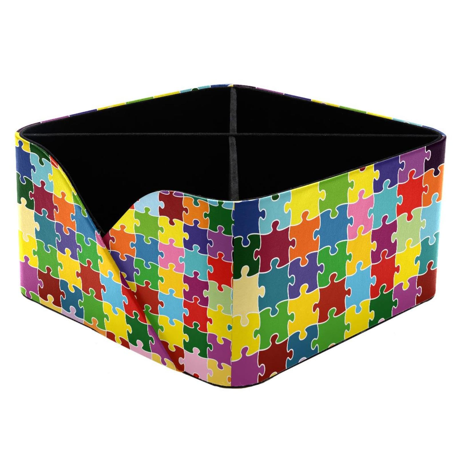 KengjuTesu Colorful Puzzle Mosiac Desktop Organizer Pen Holder, Rectangular Pencil Cup for Office, Study and Makeup Stations