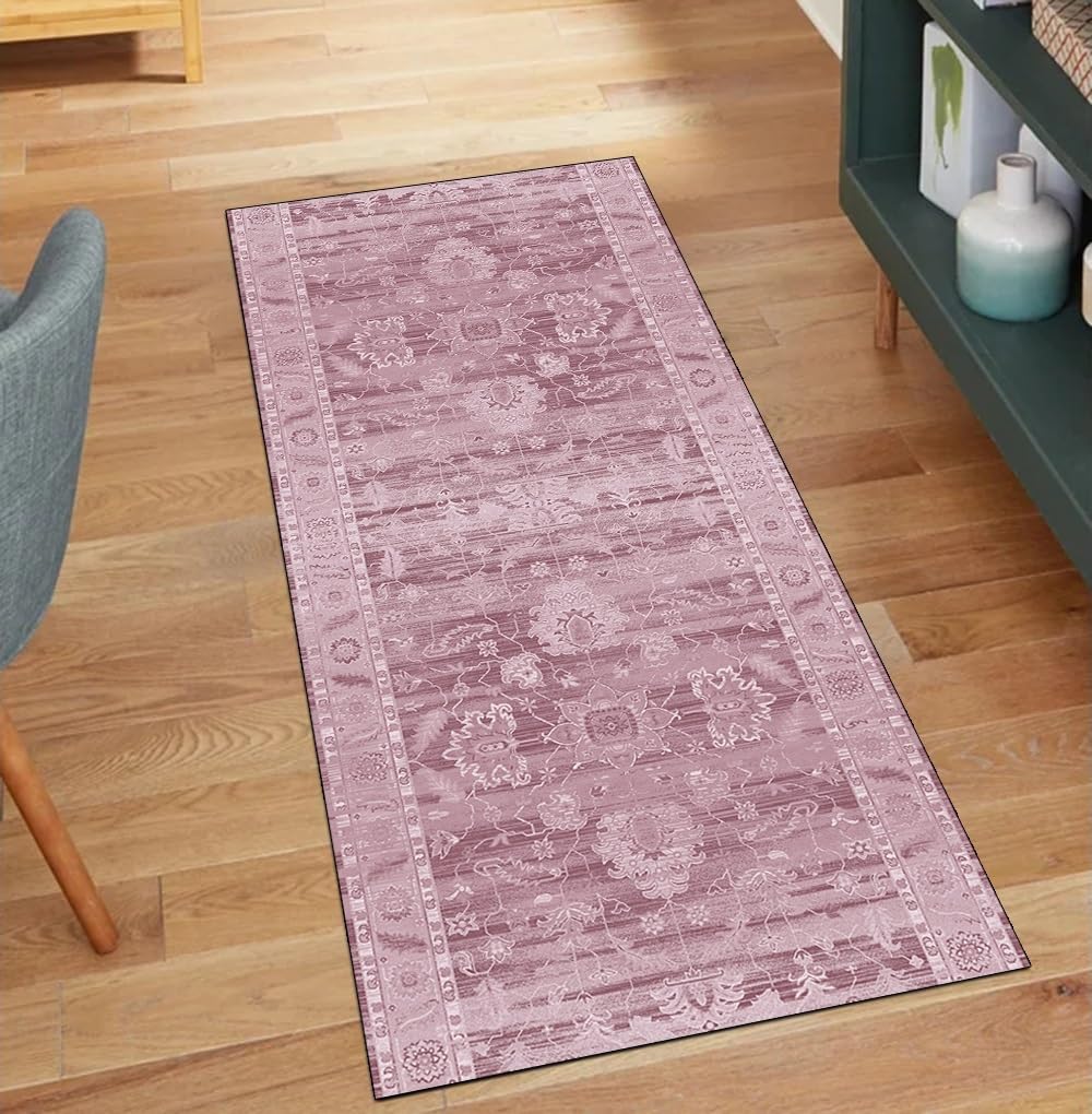Alfombra lavable y antideslizante para pasillo, tapete rosa bohemio para el hogar