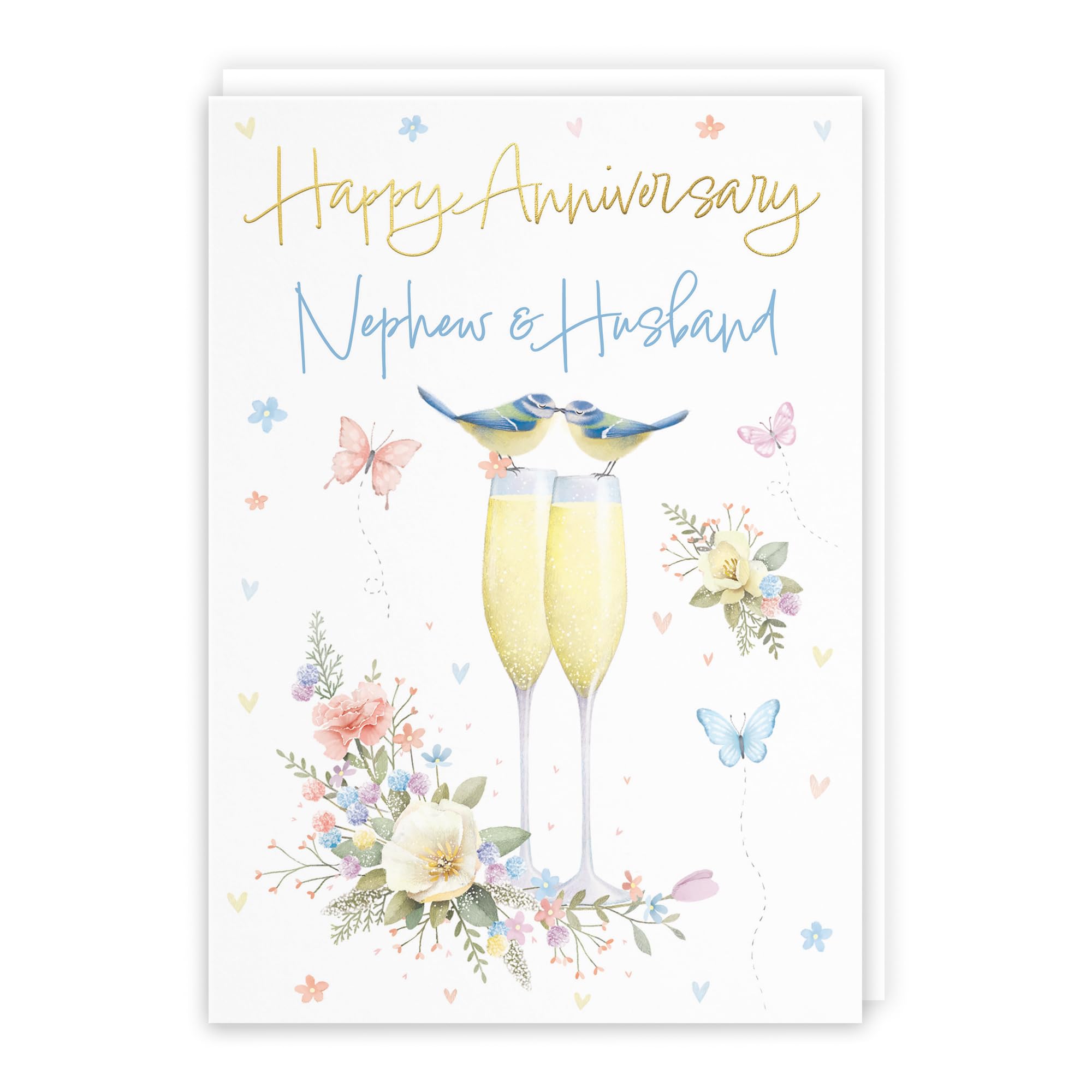 Hunts England - Nephew And Husband Anniversary Card - A5 Size - Champagne Flutes - Gold Foil - Anniversary Card For Nephew And Husband - Milo's Gallery โ image 1