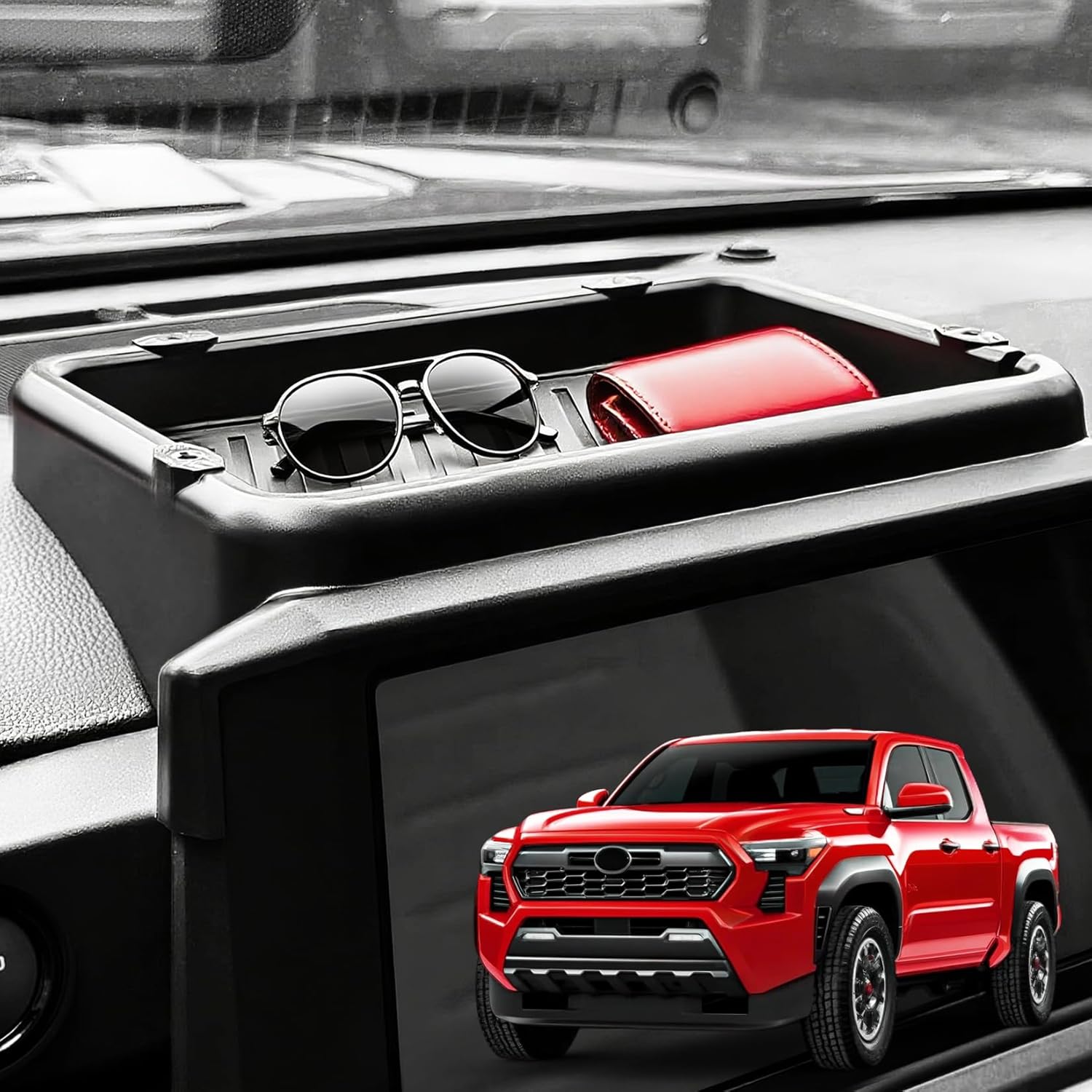 Dashboard Behind Screen Storage Box 14 Inch Compatible with Toyota Tacoma 2024 2025 Accessories,14" Screen Dashboard Insert Storage Organizer Container Screen Back Tray Storage Insert Accessories