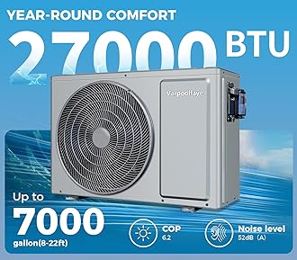 Varpoolfaye Electric Pool Heater for Inground Pool 27000 BTU Swimming Pool Heater Pump Above Ground Pool Heater 120V 7000 Gallon Heating or Cooling WiFi Control Schedule