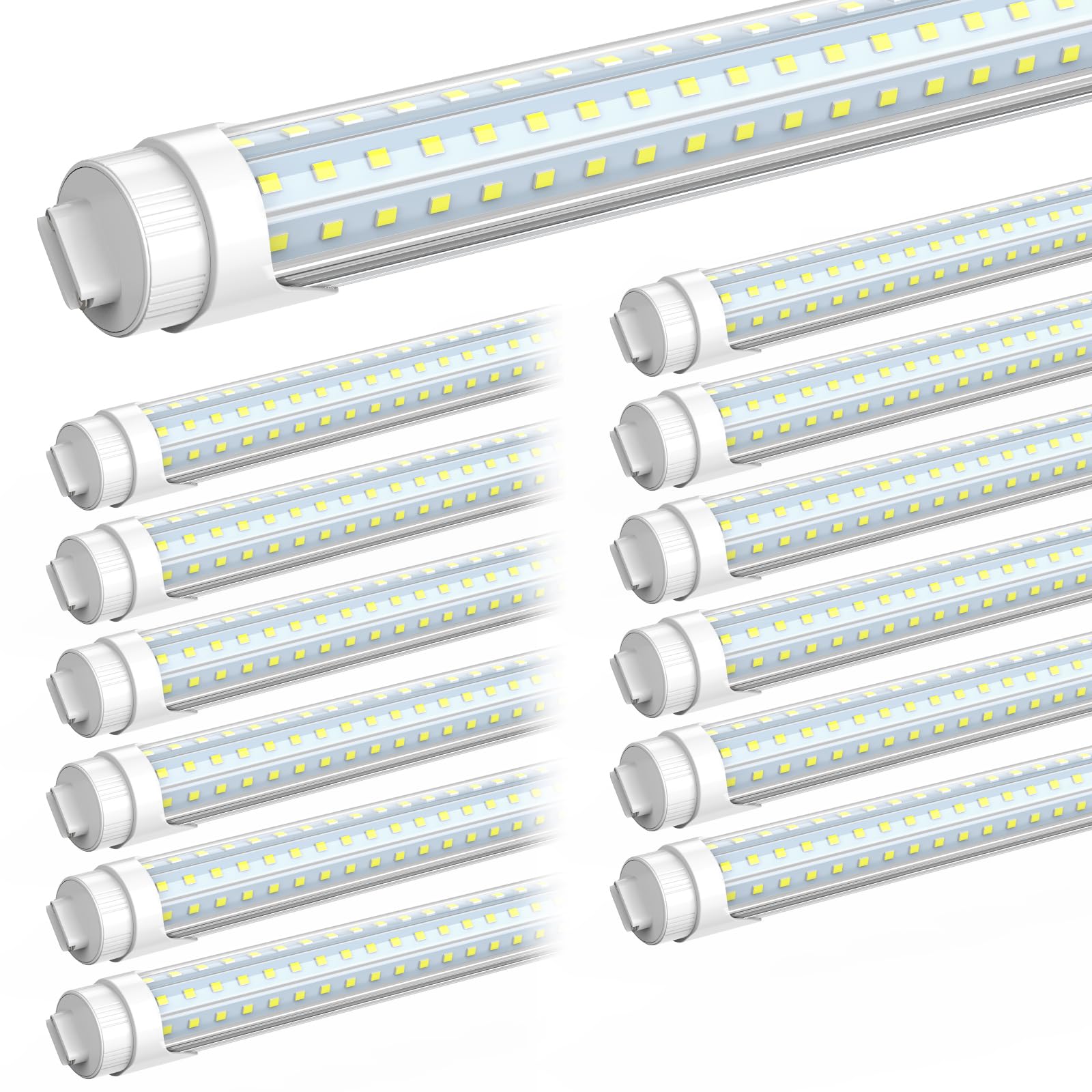 JESLED R17D/HO T8 8FT LED Bulbs, 6000K 90W(150W Equivalent), 12000LM High Output, Rotate D Shape 8 Foot Tube Lights, F96T12 Fluorescent Replacement, Dual-End Powered, Ballast Bypass, Clear(12 Pack)