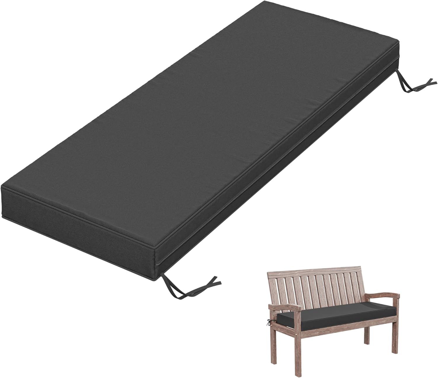 Outdoor Bench Cushion 48 X 18 X 3.5 Inch Thick Waterproof Patio Furniture Cushions, Patio Porch Swing Replacement Seat Pad with Tie Straps and Anti-Slip, for Backyard Garden, Grey