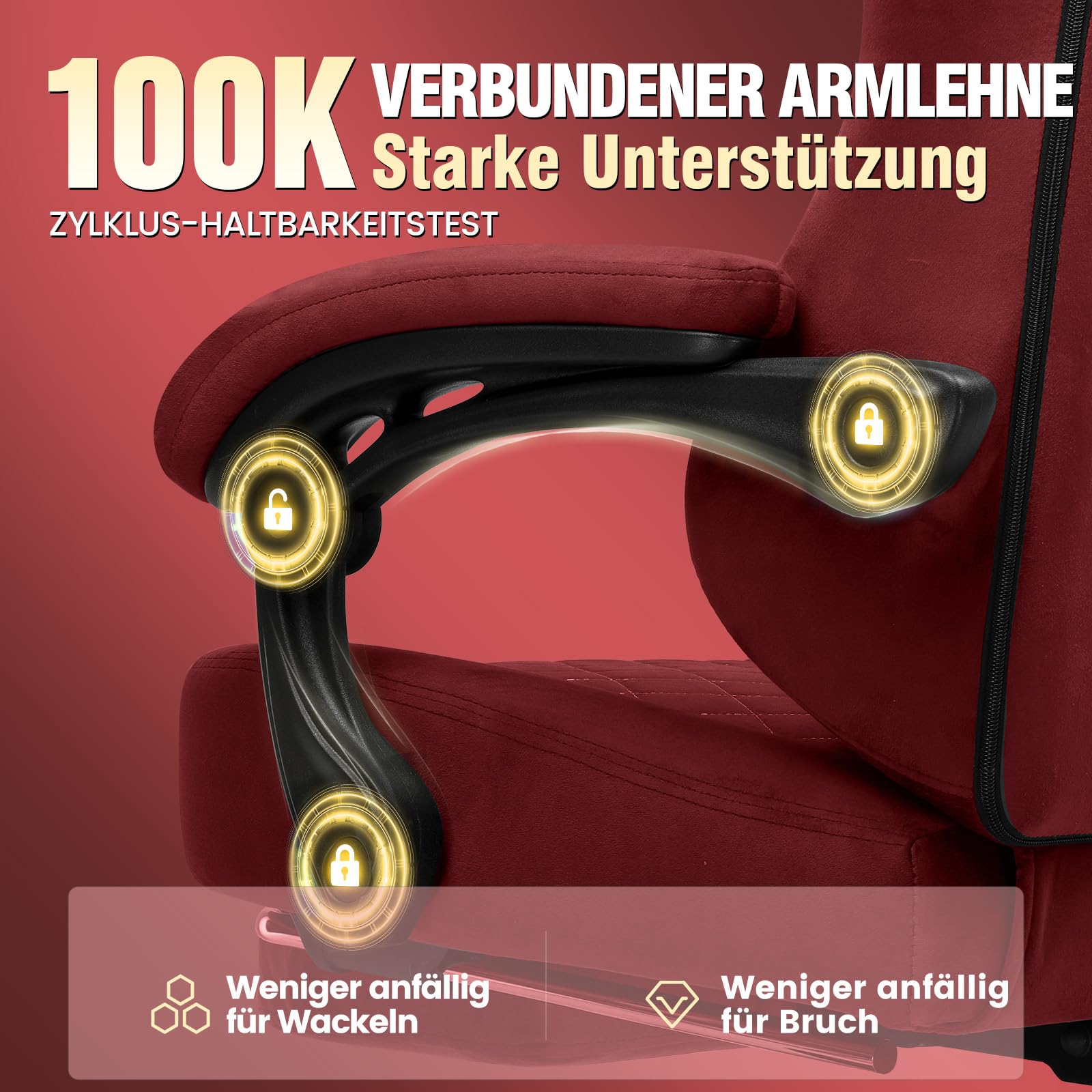 GTPLAYER Sedia da gaming, in tessuto, ergonomica, per ufficio, in PC, portata 150 kg, regolabile e girevole, con cuscino a molla e poggiapiedi, rosso