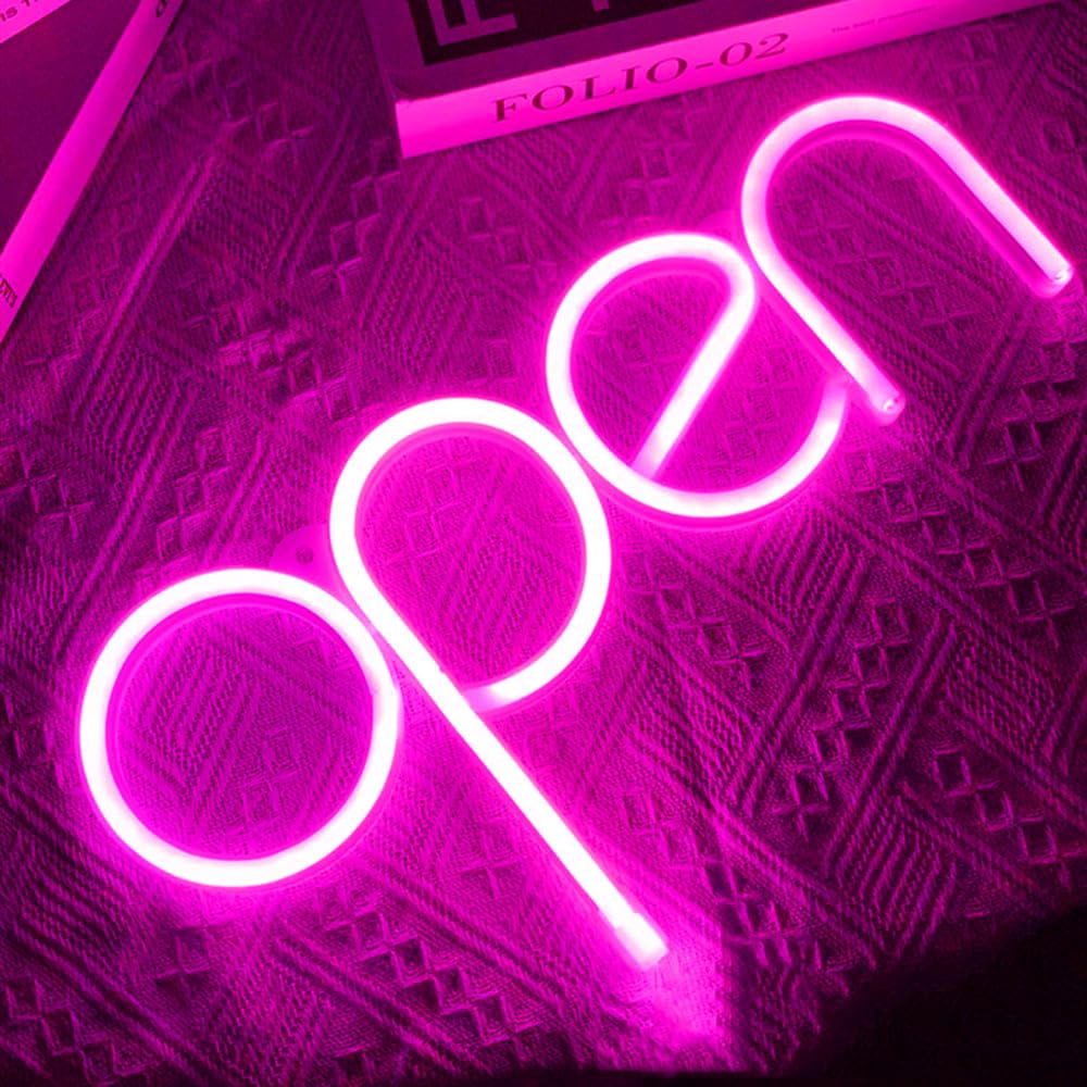 LED Open Neon Sign 35x18cm for Shop Window Decor (Pink/No Sticker)