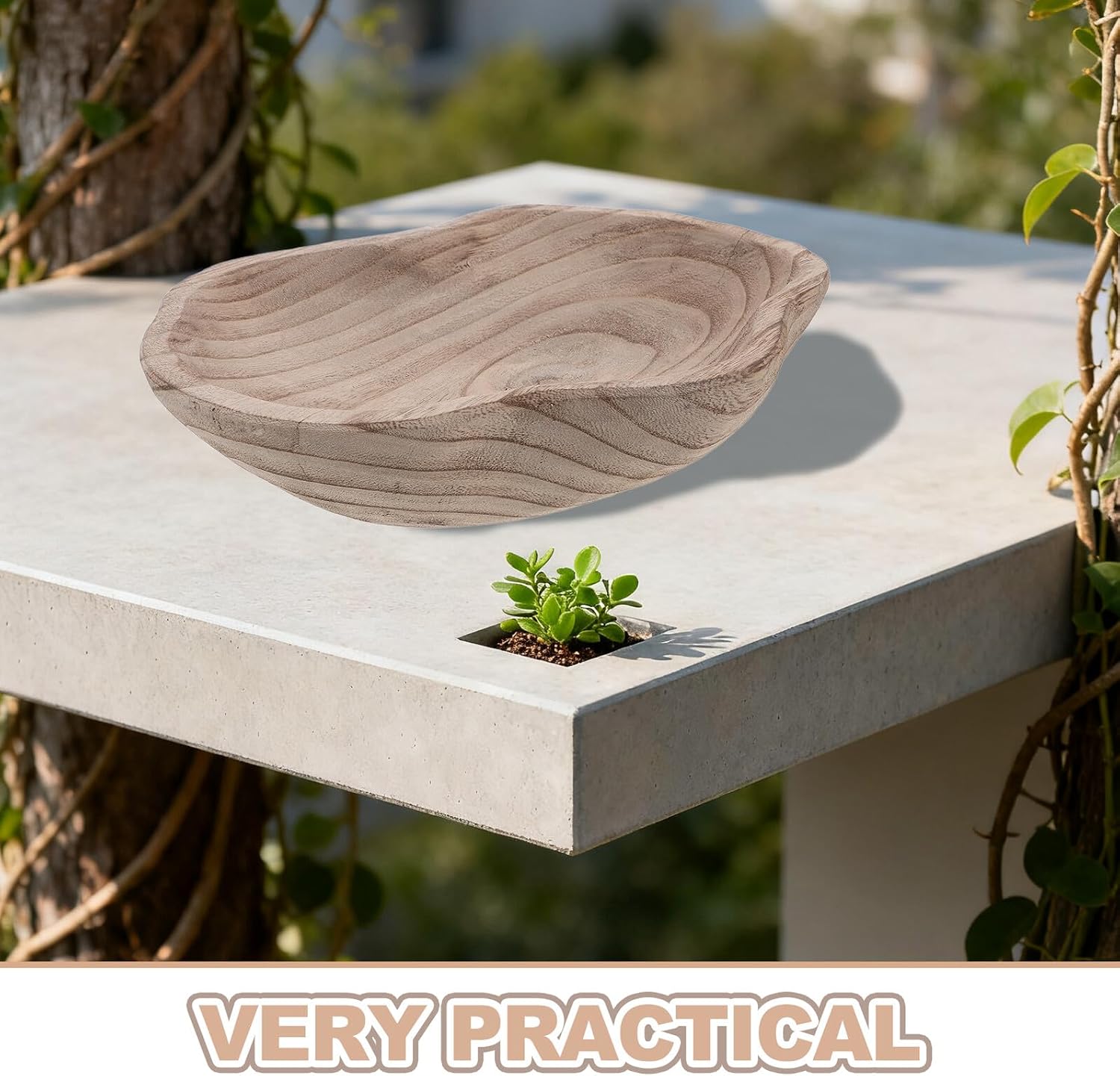 Hummingbird Water Bath Bowl Wooden Vintage Bird Bath for Garden