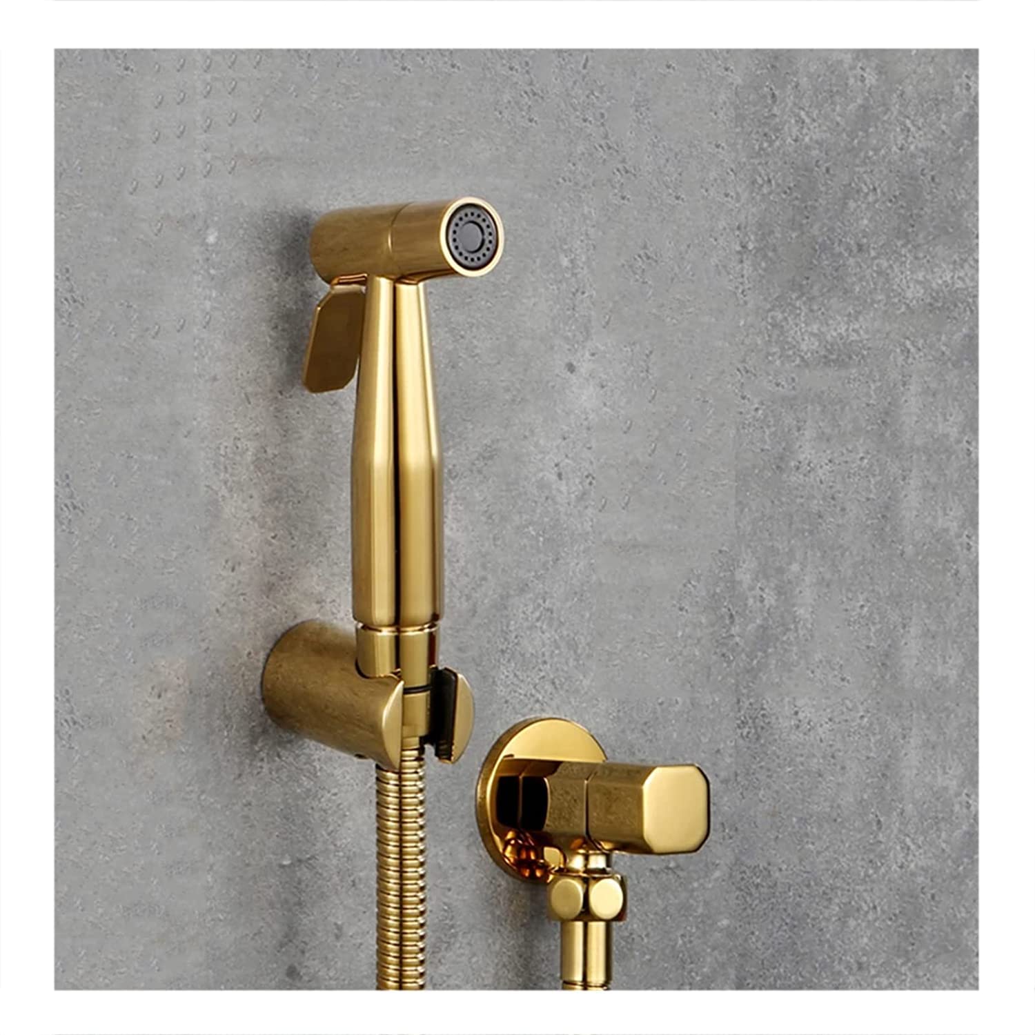 ZQFHSX Bidet Faucet, Single Cold Solid Brass Handheld Toilet Sprayer Titanium Gold Bathroom Douche kit Shattaf Washer Shower,C Set LWX