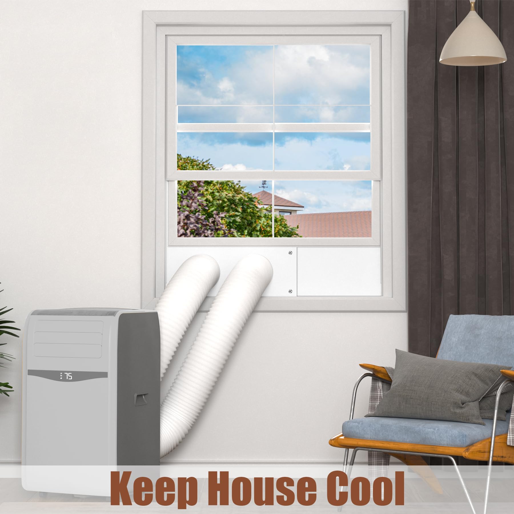 BJADE'S Kit de sellado de ventana de aire acondicionado portátil de doble manguera para manguera de escape de CA portátil de 5 pulgadas con cinta de sellado aislante, kit de ventilación portátil