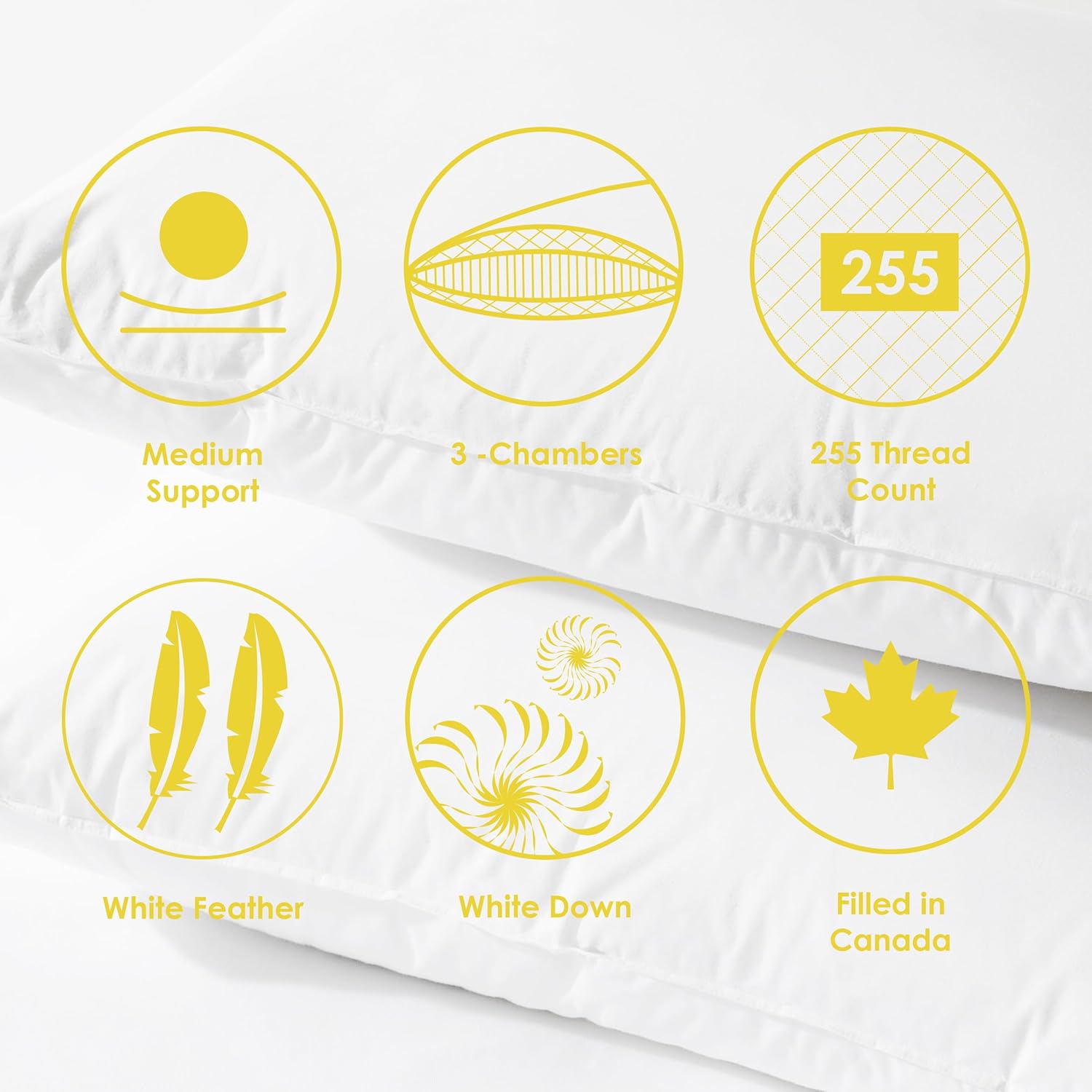 Canadian Down & Feather Co. - 2 Pack Medium Support Down Perfect White Feather & Down Pillow Standard Size - 240 TC Shell - Oeko TEX Certified
