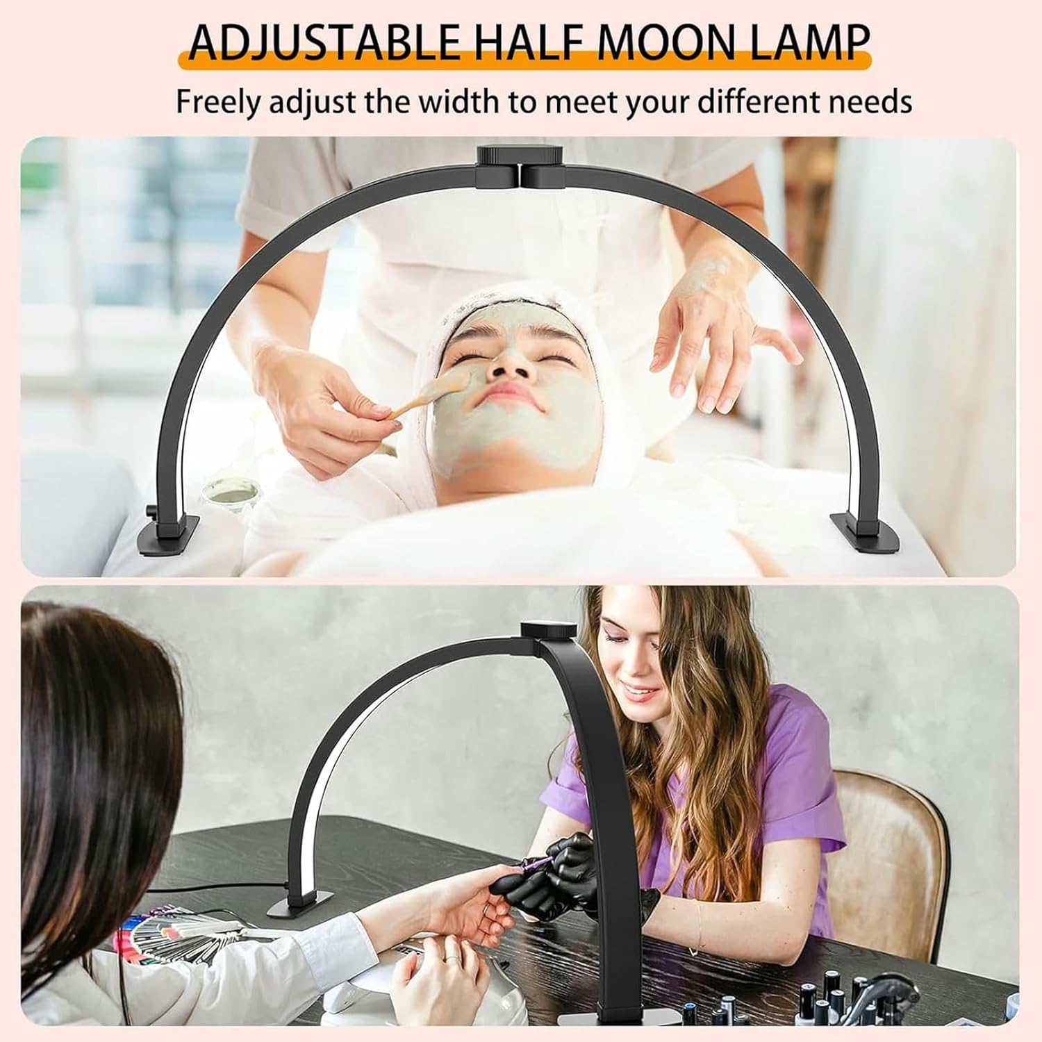 Foldable LED Half Moon Light for Nail Desk -Arch Nail Tech Table Lamp for Beauty Care, Lash.