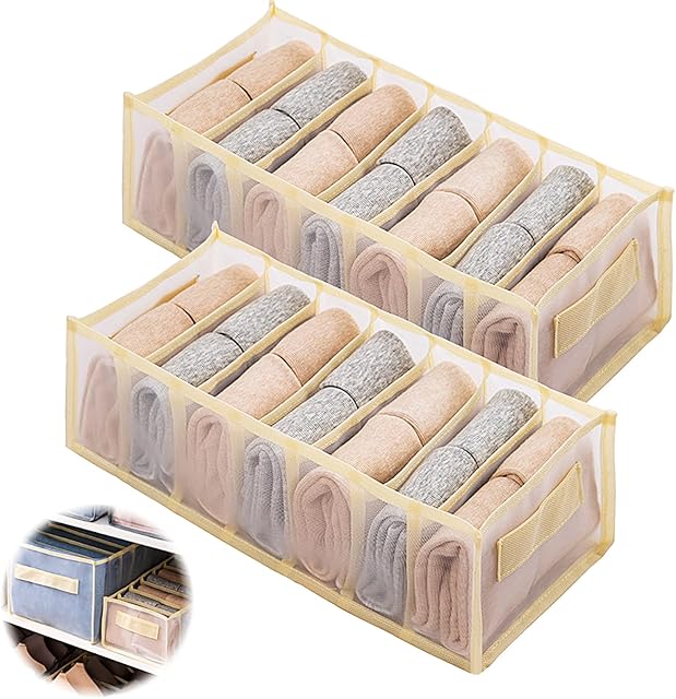 Clothes Organiser, 2 Pieces Wardrobe Organiser Trousers Drawer, Folding Mesh Clothes Storage with Handle, Storage Box Clothing Organiser for T-Shirts, Jeans, Leggings, Skirt