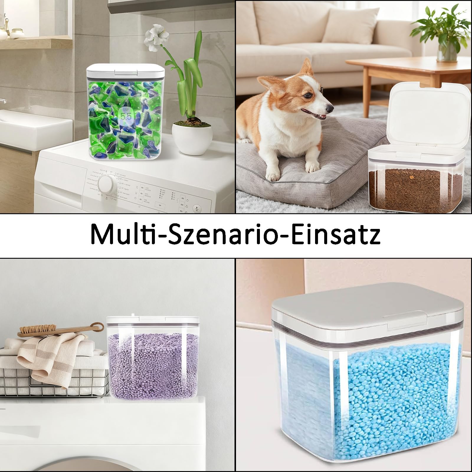 Contenitori Detersivi Lavanderia, 5,5L Trasparenti Dispenser Detersivo Lavatrice in Plastica, Contenitore per Detersivo in Polvere, Conservazione Per Detersivo, Organizer Lavanderia, Per Bagno, WC