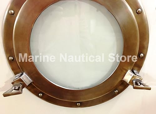 Miniatura 4 de Marine Nautical Store Antique Canal Boat Porthole-Window Ship Round Glass Wall Decor Porthole (15" inches)