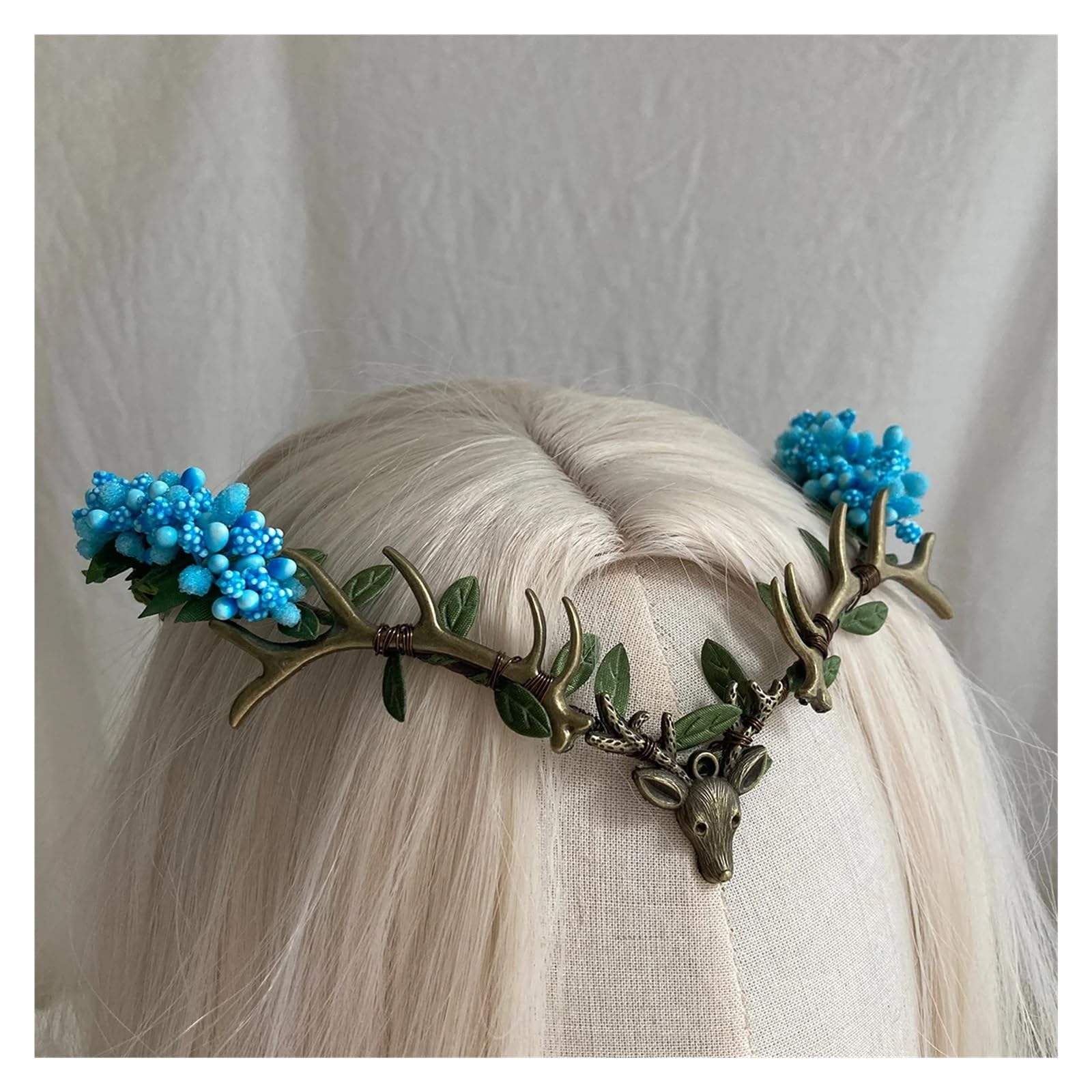 Orecchie Elfo Donna Copricapo elfico diadema Fatto a Mano Corona di Fata Tiara elfica con Rami(Elf 013 Deep Green)