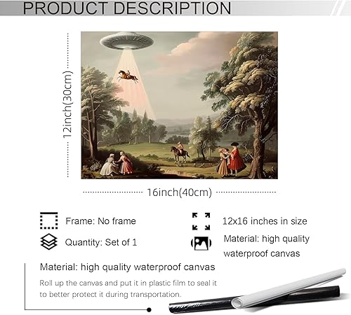 Miniatura 2 de Haitunone Póster de pared con diseño de OVNI, diseño victoriano, único, pintura al óleo, para sala de estar, dormitorio, decoración de pared, 12 x
