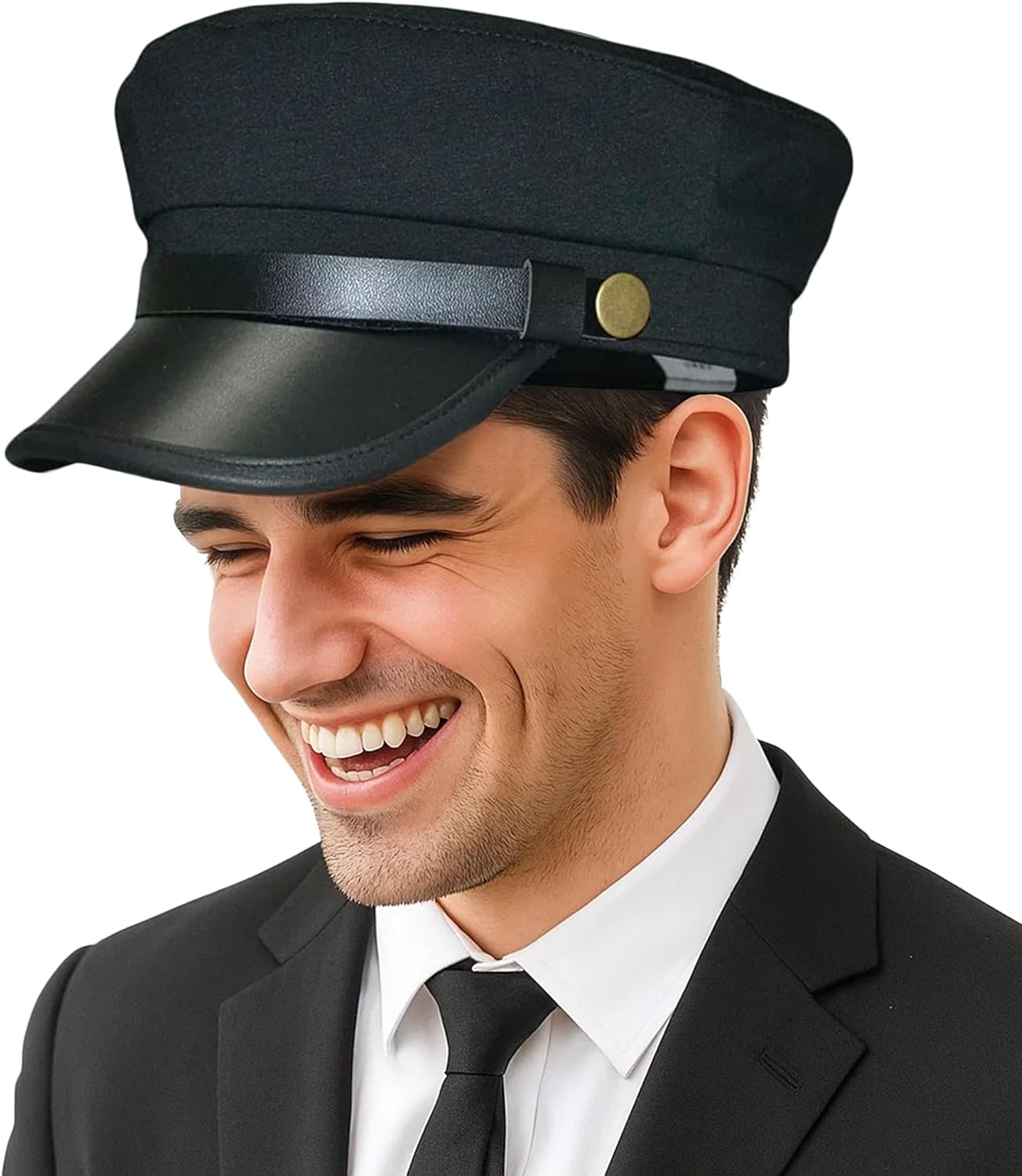 Vaulted Skulls & Co Black Chauffeur Cap | Limo Driver Hat Deluxe | Adult Chauffeur Hat | Limo Driver Costume Accessories | Limousine Drivers Uniform | Black | Standard Size