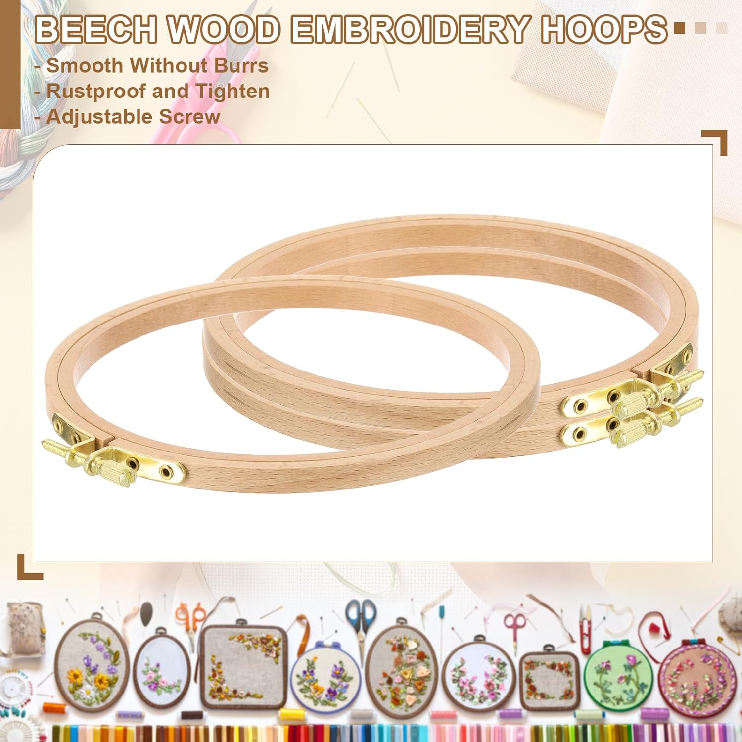 PATIKIL 3 Pieces 12 Inch Beech Wood Embroidery Hoops, Circle Cross Stitch Hoop Frames Embroidery Hoop Ring with Adjustment Brass Screw for Sewing, Needlework, DIY Craft Decoration