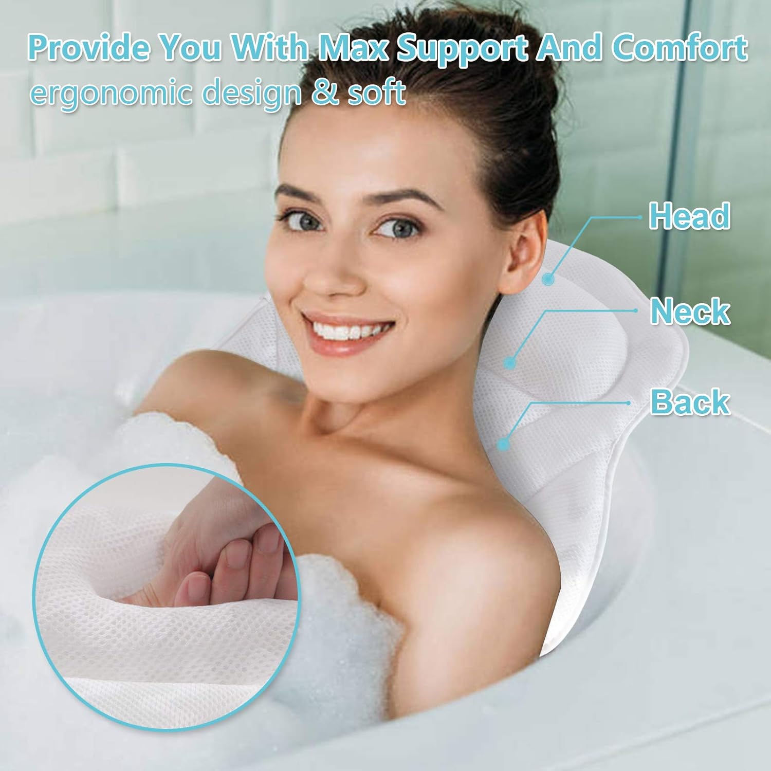 Bath Pillow, Bath Pillows for Tub With 7 Suction Cups 4D Air Mesh Non-slip Soft Support the Head Neck Back Shoulders Suitable for Hot Tubs Massage Bathtubs and Home Spa : Beauty