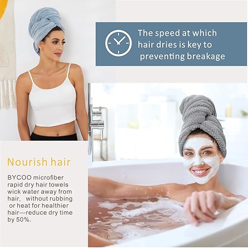Miniatura 10 de Paquete de 2 toallas grandes de microfibra para mujer, toallas de secado de cabello antiencrespamiento, turbante de cabello de secado rápido, para
