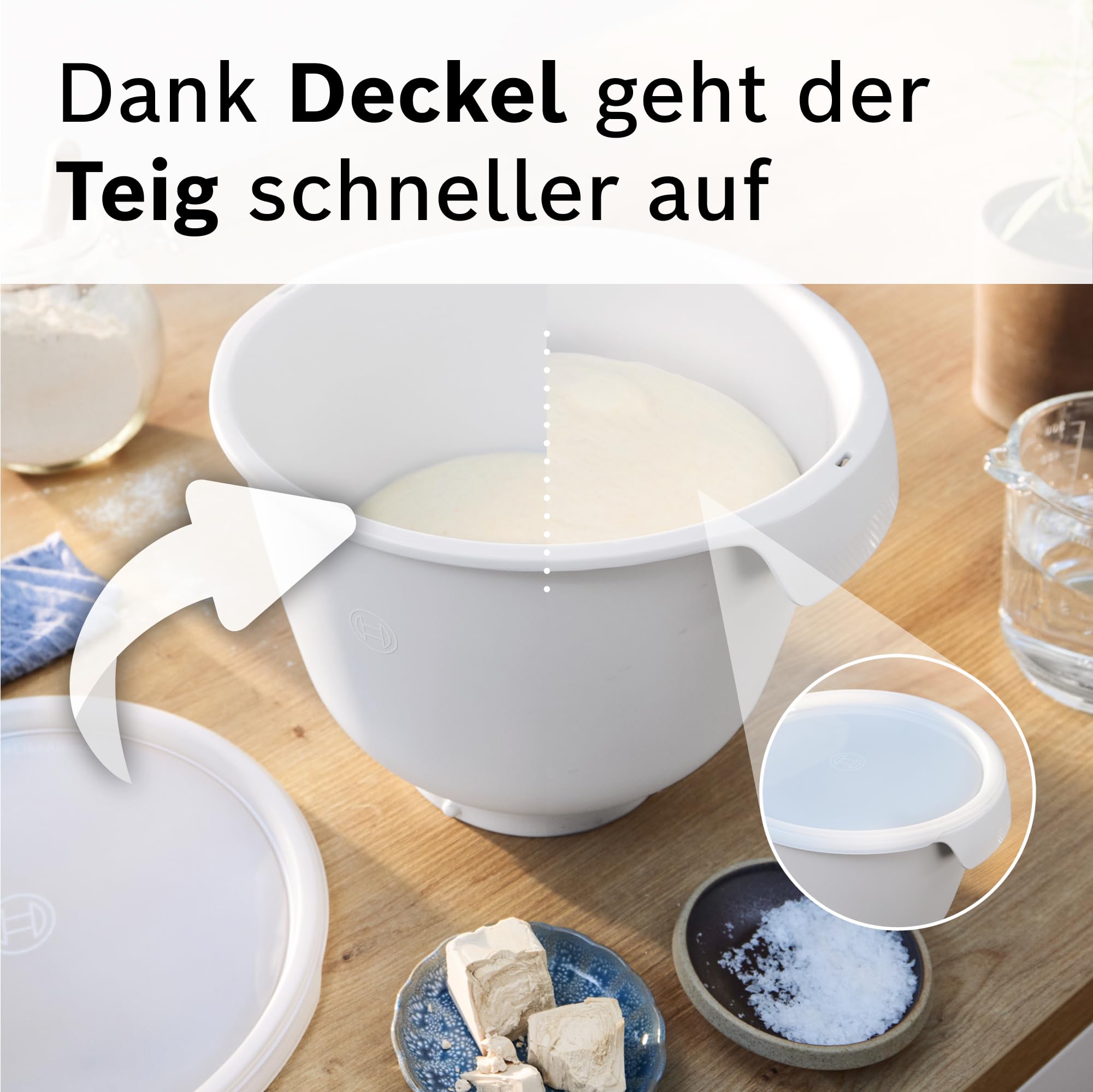 Bosch MUZS6KR miska do mieszania z tworzywa sztucznego, z pokrywką i uchwytami, pojemność 5,5 l, nie zawiera BPA, elastyczna, do robotów kuchennych Bosch seria 6, biała