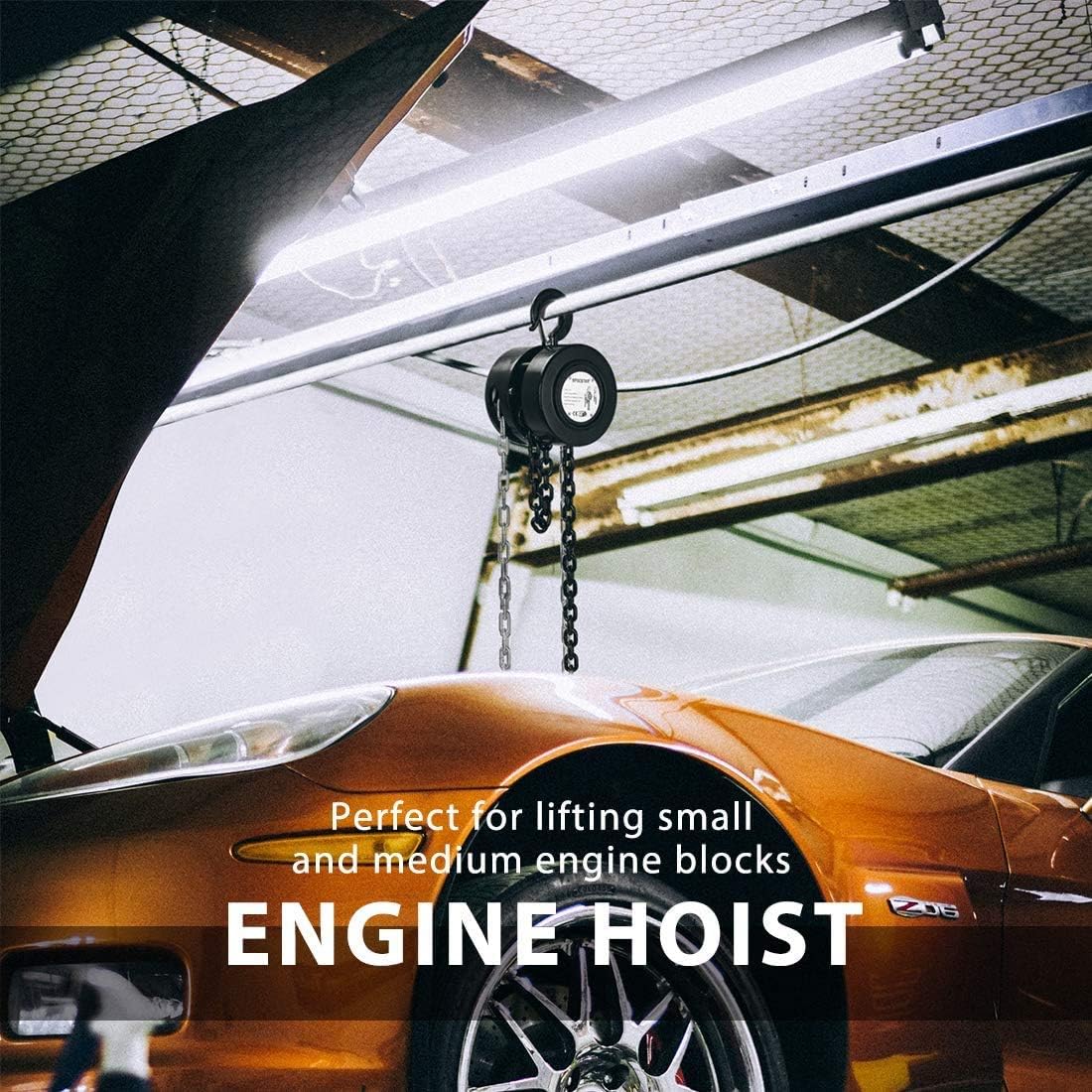 SPECSTAR Moveable Under Hoist Support Stand with SPECSTAR Hand Chain Hoist 1 Ton 2200 Lbs Capacity 10 Feet