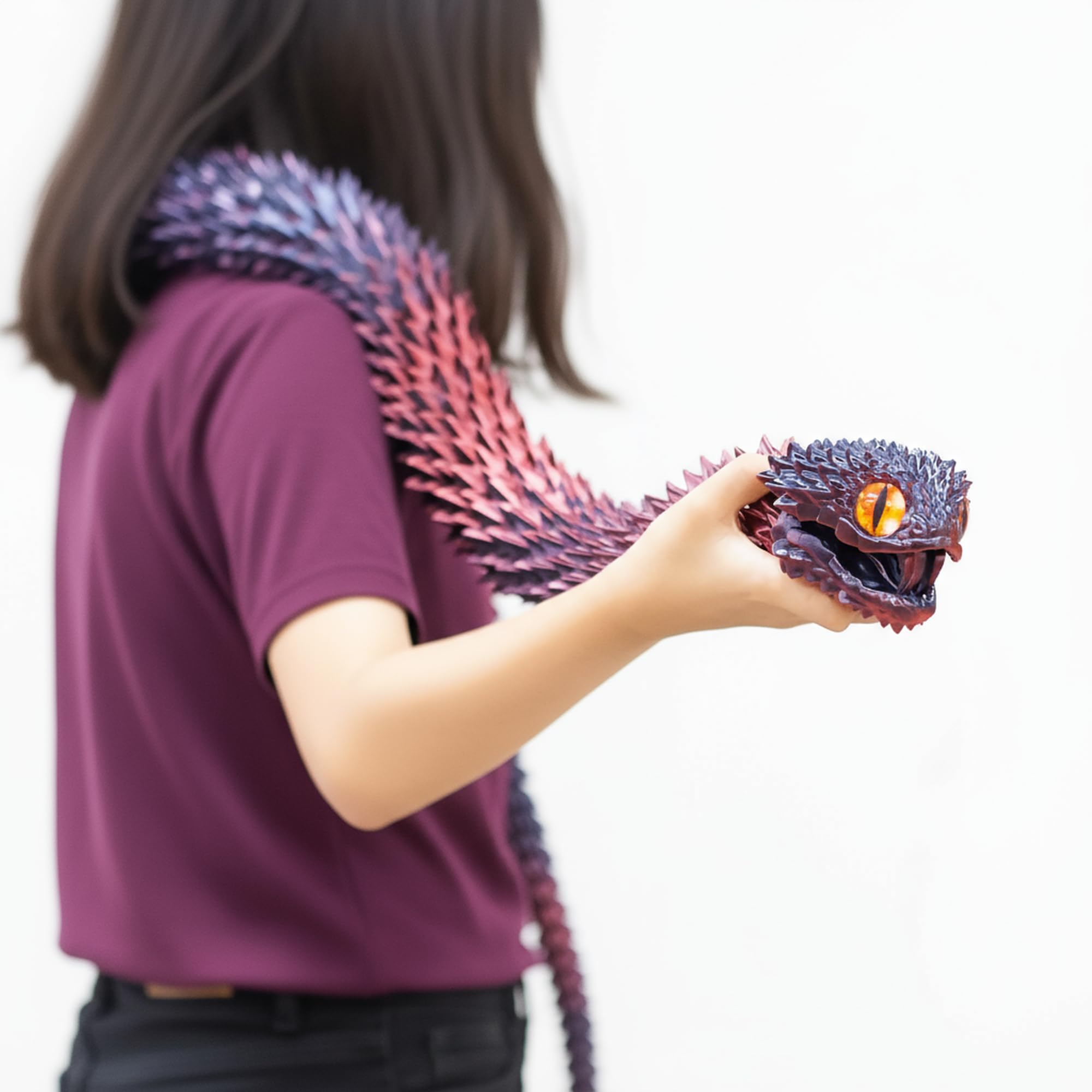 47,5 Zoll Super Große 3D Gedruckte Schlange mit Offenem Mund, Bewegliche Zähne, Flexible Gelenkfigur von Reptilien, Stressabbau, Spielfigur zur Beruhigung, Überraschungsgeschenke (RBL/47,5 Zoll)