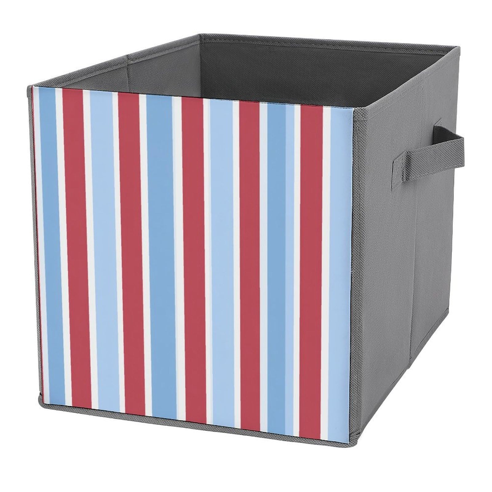 Jubonexis White Red Blue Stripe Cube Storage Bins Storage Cubes Foldable Decorative Fabric Storage Baskets Home Organizers With Handles For Shelves,Closet, 27X27 Cm