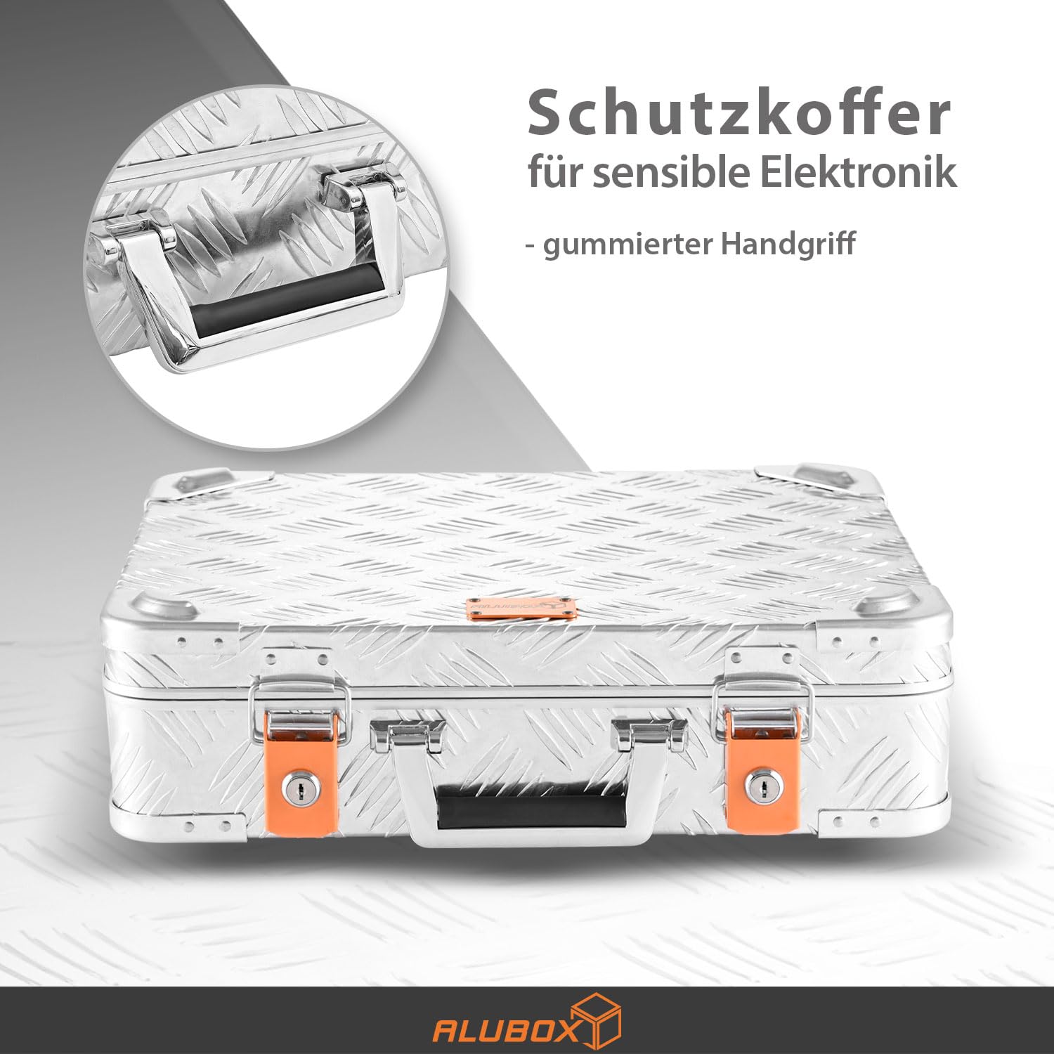 Alubox Pistolenkoffer Schutzkoffer - Pistolen Hartschalenkoffer - 2 Schnallen 2 Schlösser - witterungsbeständiges Riffelblech Aluminium 1,5mm - abschließbar, gepolstert