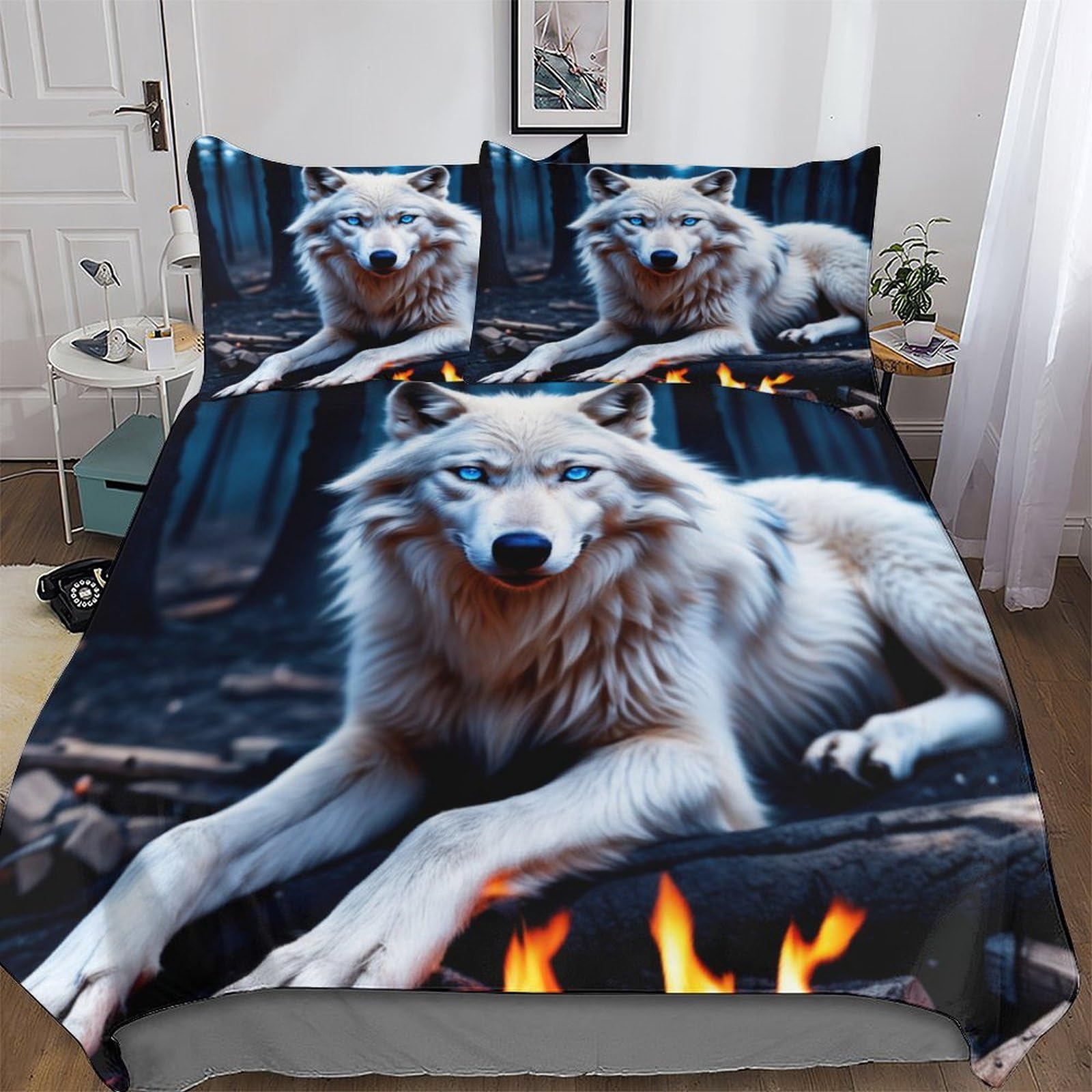 PAZZK Wolf 3D Printed Bedding Set Comforter Cover 3 PCs with Pillowcases with Zipper Closure for Adults Teenager Kids Quilt Cover Soft Anti-allergic Duvet Cover King (220x240cm)