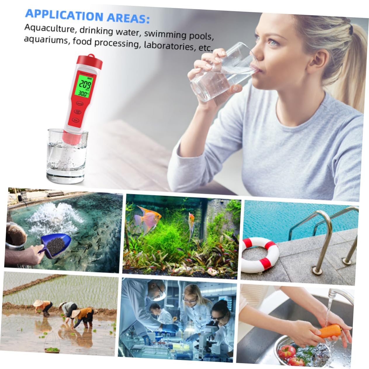 Penna Tester Digitale per Acqua Funzione Atc Misura Ph Ec e Temperatura Display Retroilluminato per Test Acqua Potabile Acquari e Colture Idroponiche