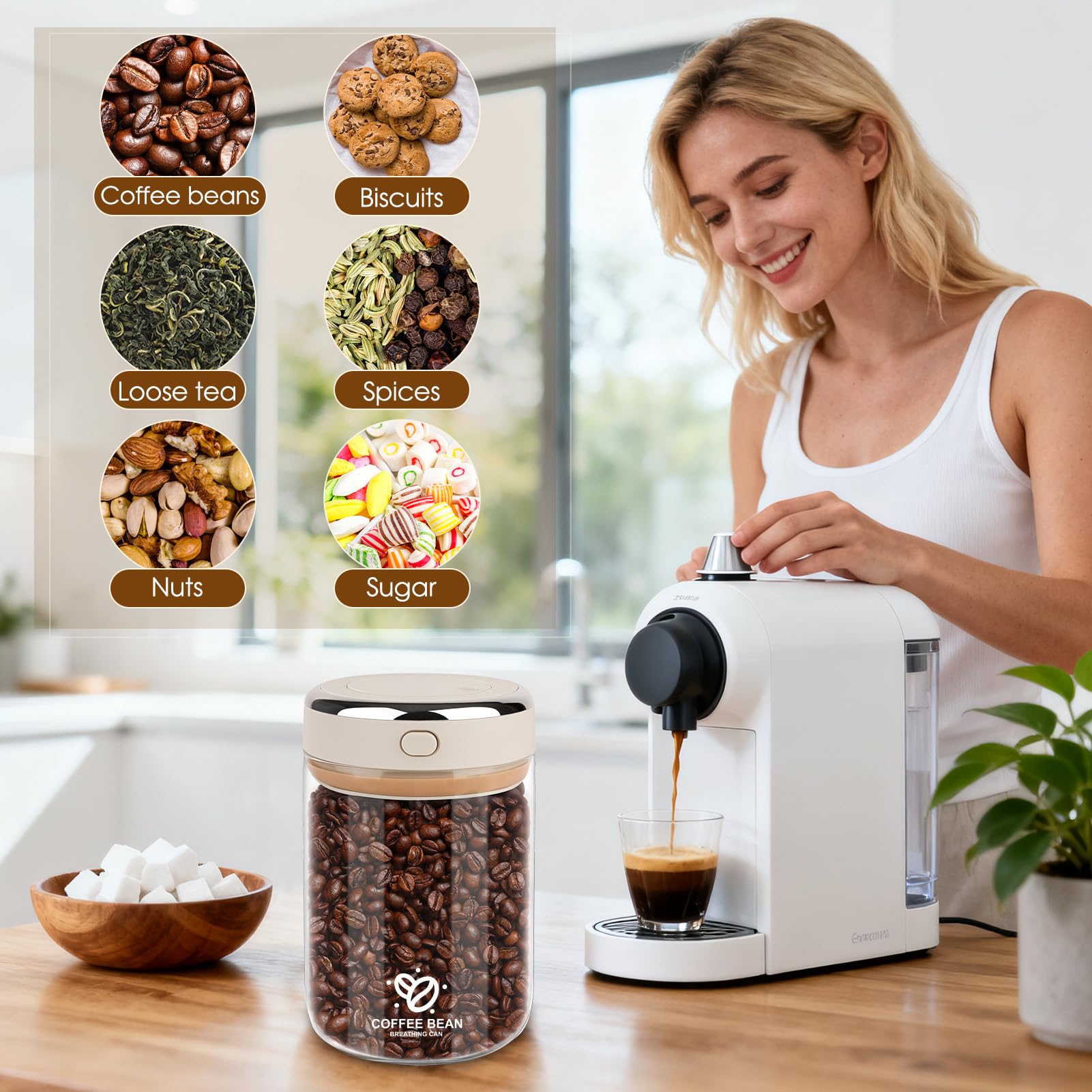 Boîte De Conservation Hermétique à Café 1700ml EZVS EVUO | Verre Borosilicaté, Couvercle Sous Vide | Pour Grains, Thé, Noix, Céréales