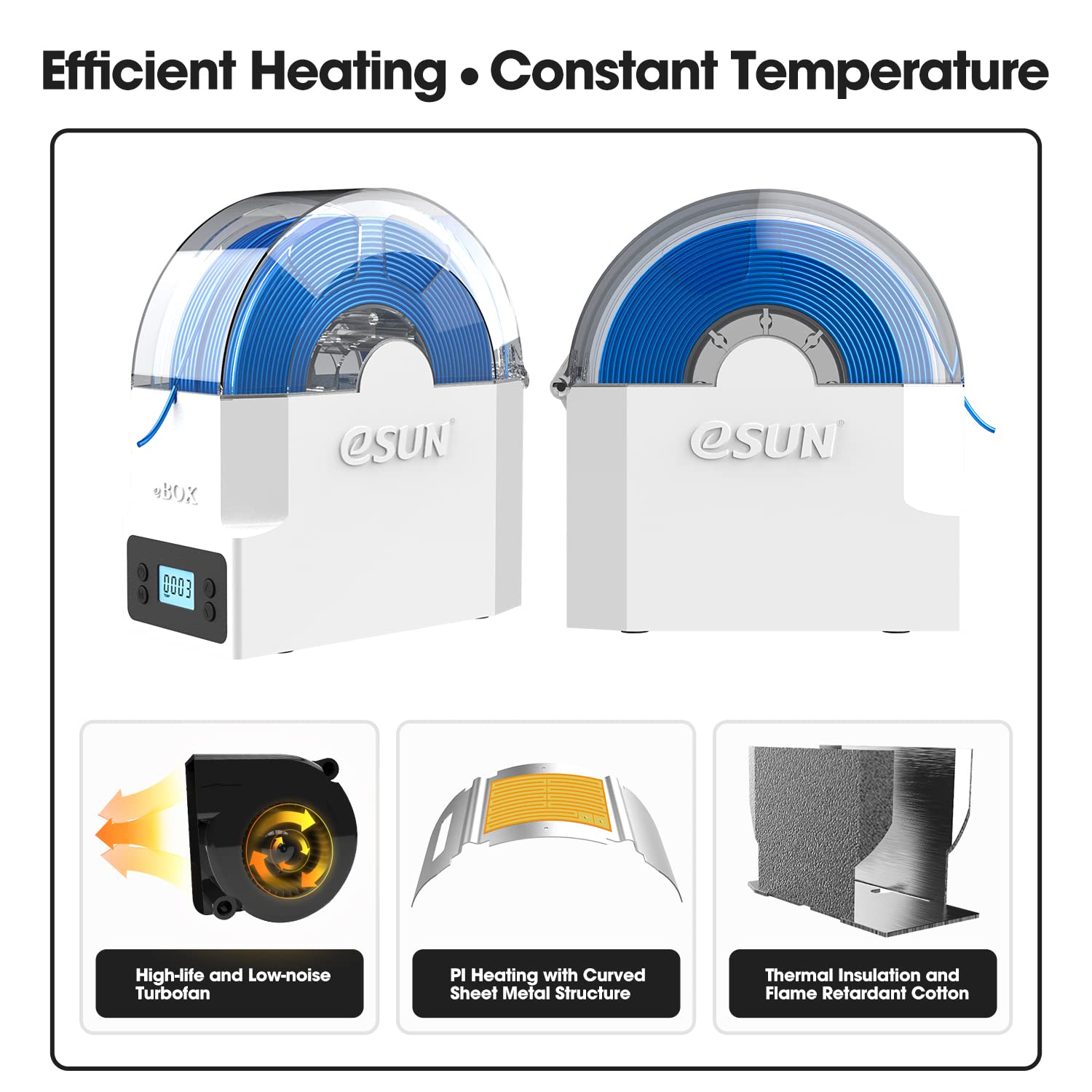 eSUN 3D Drukarka Filament Dryer Box, eBOX Lite Storage Box, Uchwyt na Szpule, Odporny i Odporny na Wilgoć