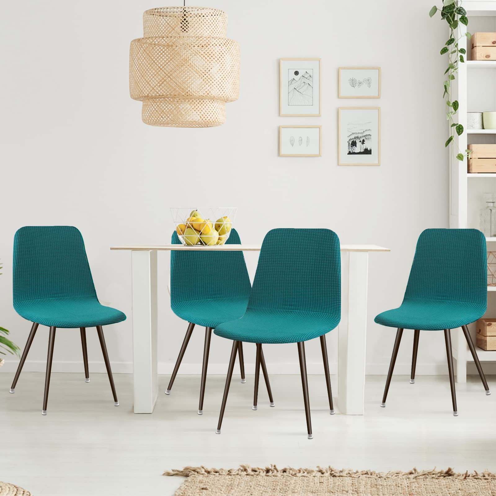 Lydevo Coprisedia Elasticizzati con Schienale 4 Pezzi,Coprisedia con Schienale Rotondo per Sala da Pranzo Jacquard Lavabile Universale,Fodere per Sedia da Soggiorno Cucina per Casa,Verde